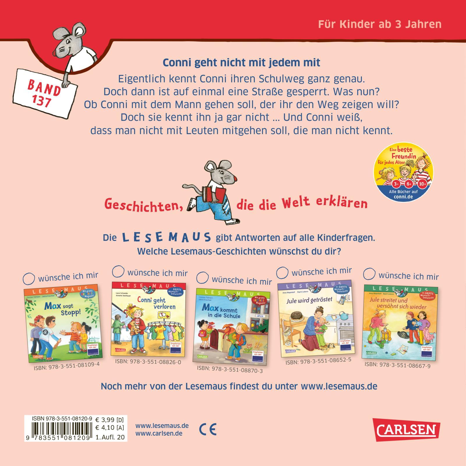 Rückseitencover LESEMAUS 137: Conni geht nicht mit jedem mit