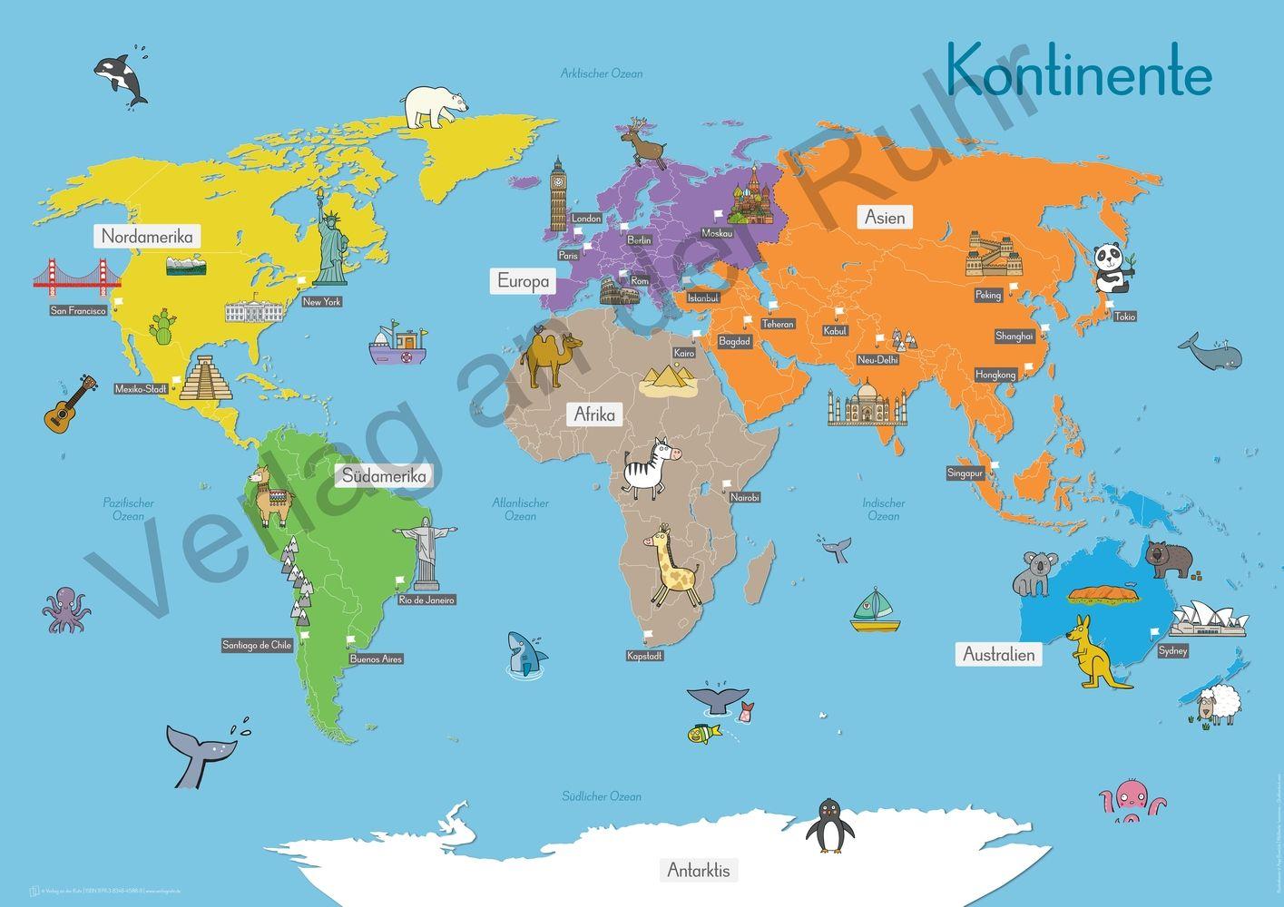 Beispielinhalt (Bild) 6 A1-Merk-Poster für den Sachunterricht ? Jahreskreis, Körper, Waldtiere, Epochen, Kontinente, vom Korn zum Brot