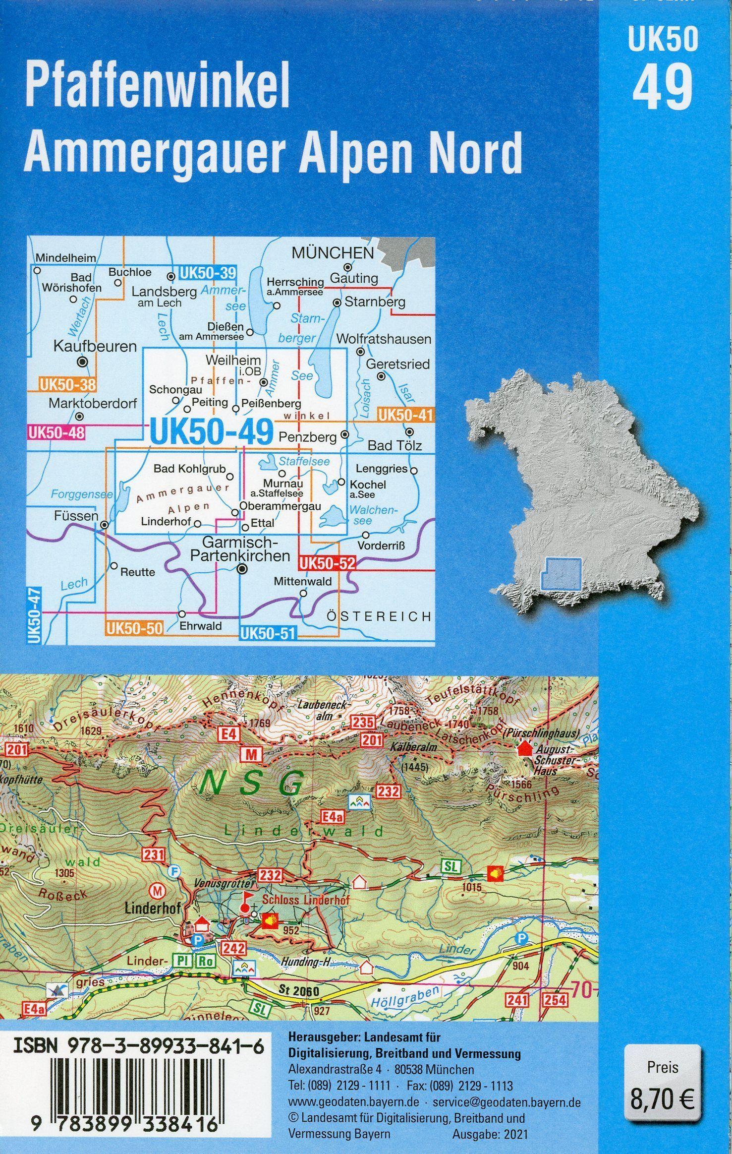 Beispielinhalt (Bild) Pfaffenwinkel  Ammergauer Alpen Nord 1 : 50 000 (UK50-49)