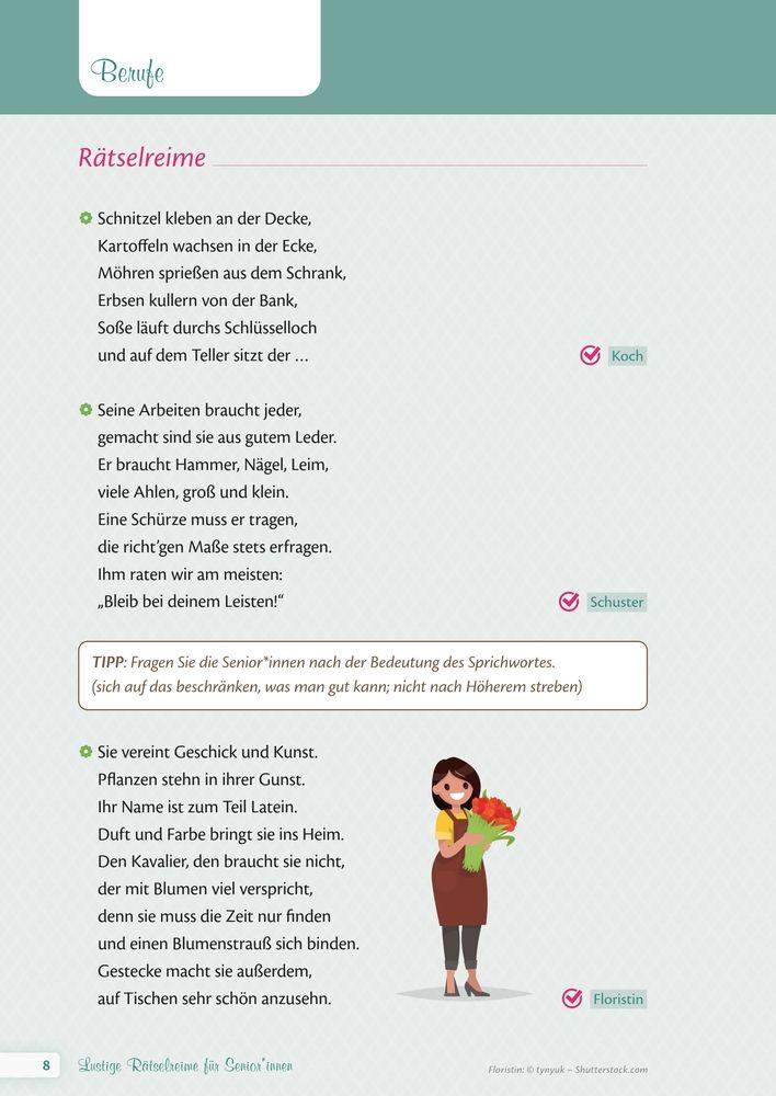 Beispielinhalt (Bild) Lustige Rätselreime für Senioren und Seniorinnen