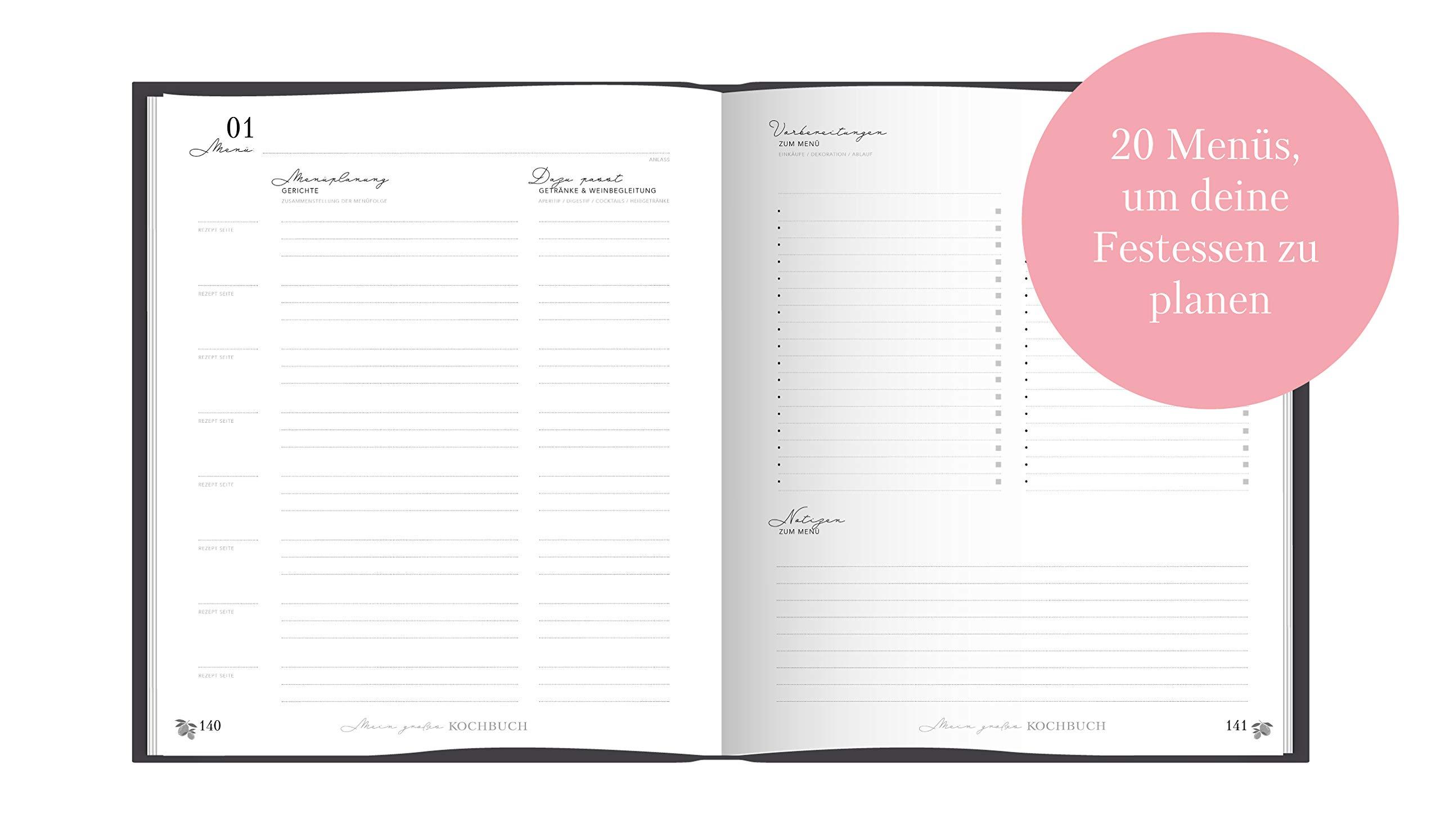 Beispielinhalt (Bild) Rezeptbuch zum Selberschreiben: Großes Kochbuch zum Selberschreiben | Rezeptsammlung für 60 Rezepte & 20 Menüs |