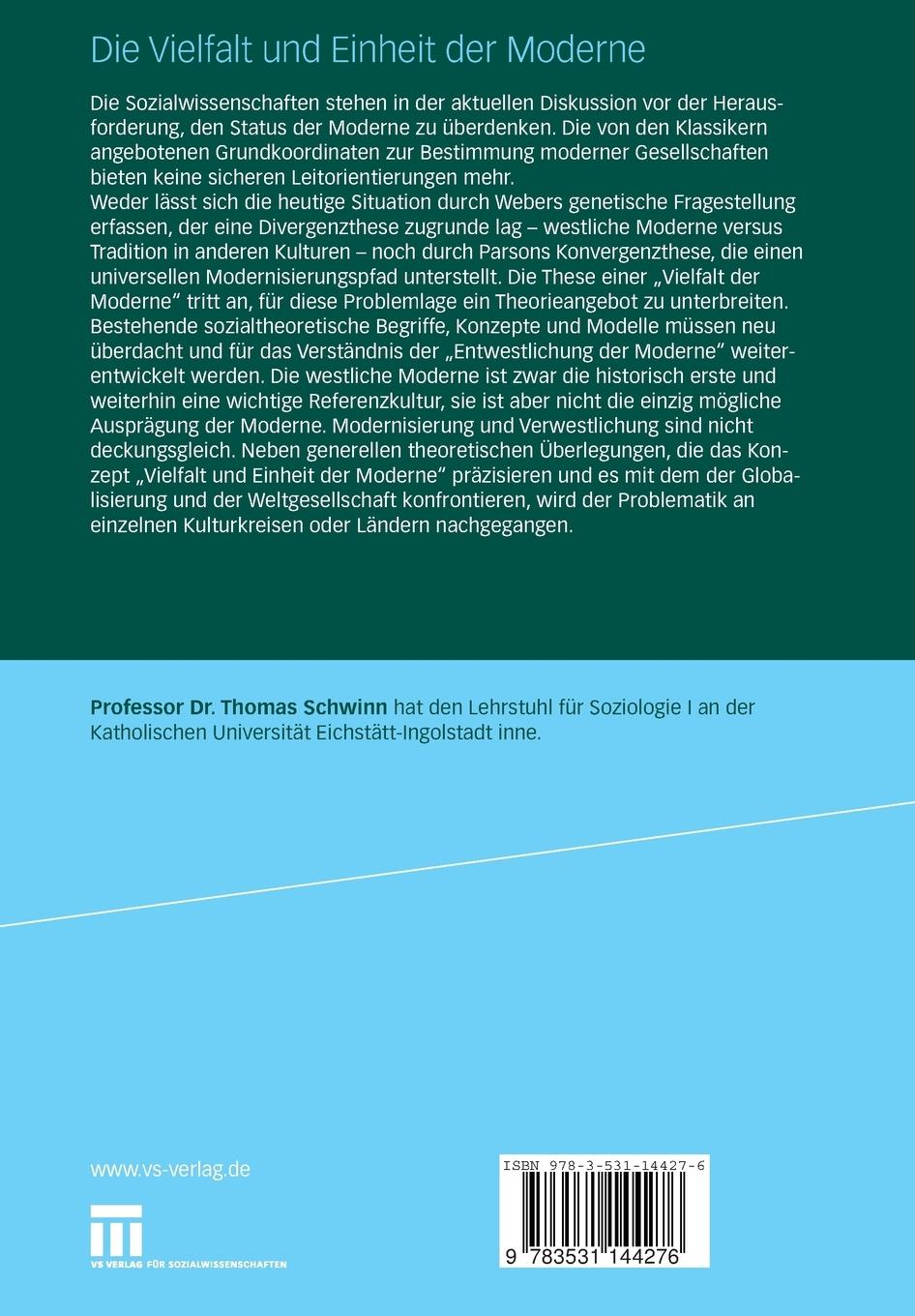 Rückseitencover Die Vielfalt und Einheit der Moderne