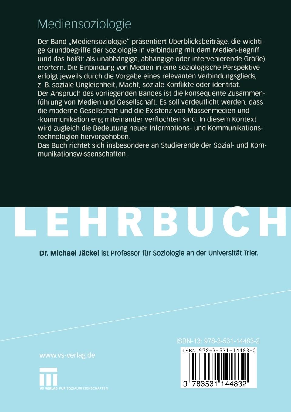 Rückseitencover Mediensoziologie
