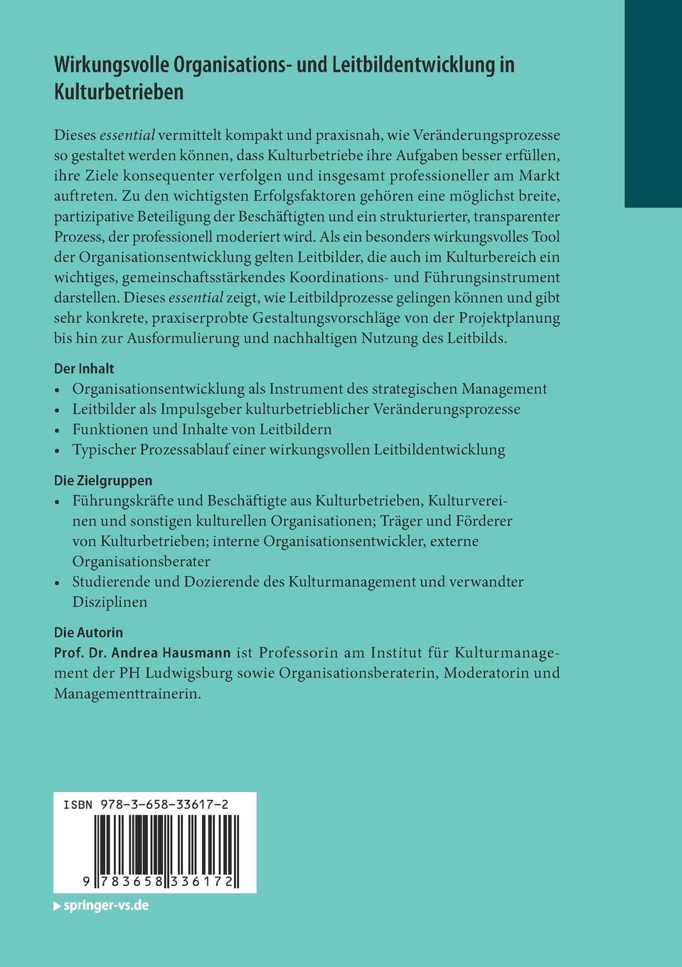 Rückseitencover Wirkungsvolle Organisations- und Leitbildentwicklung in Kulturbetrieben