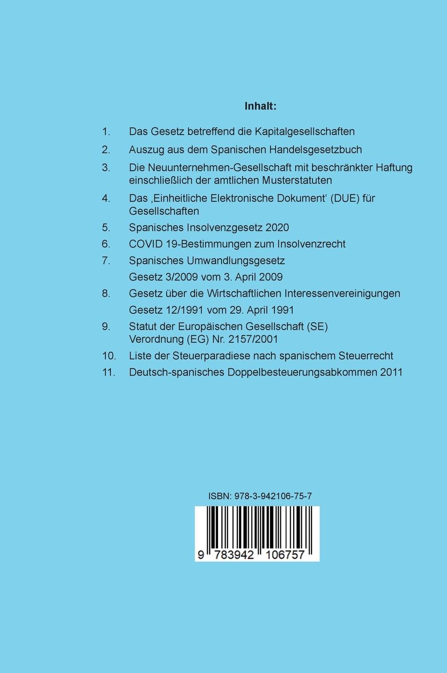 Rückseitencover Spanisches Gesellschafts-, Handels- und Insolvenzrecht
