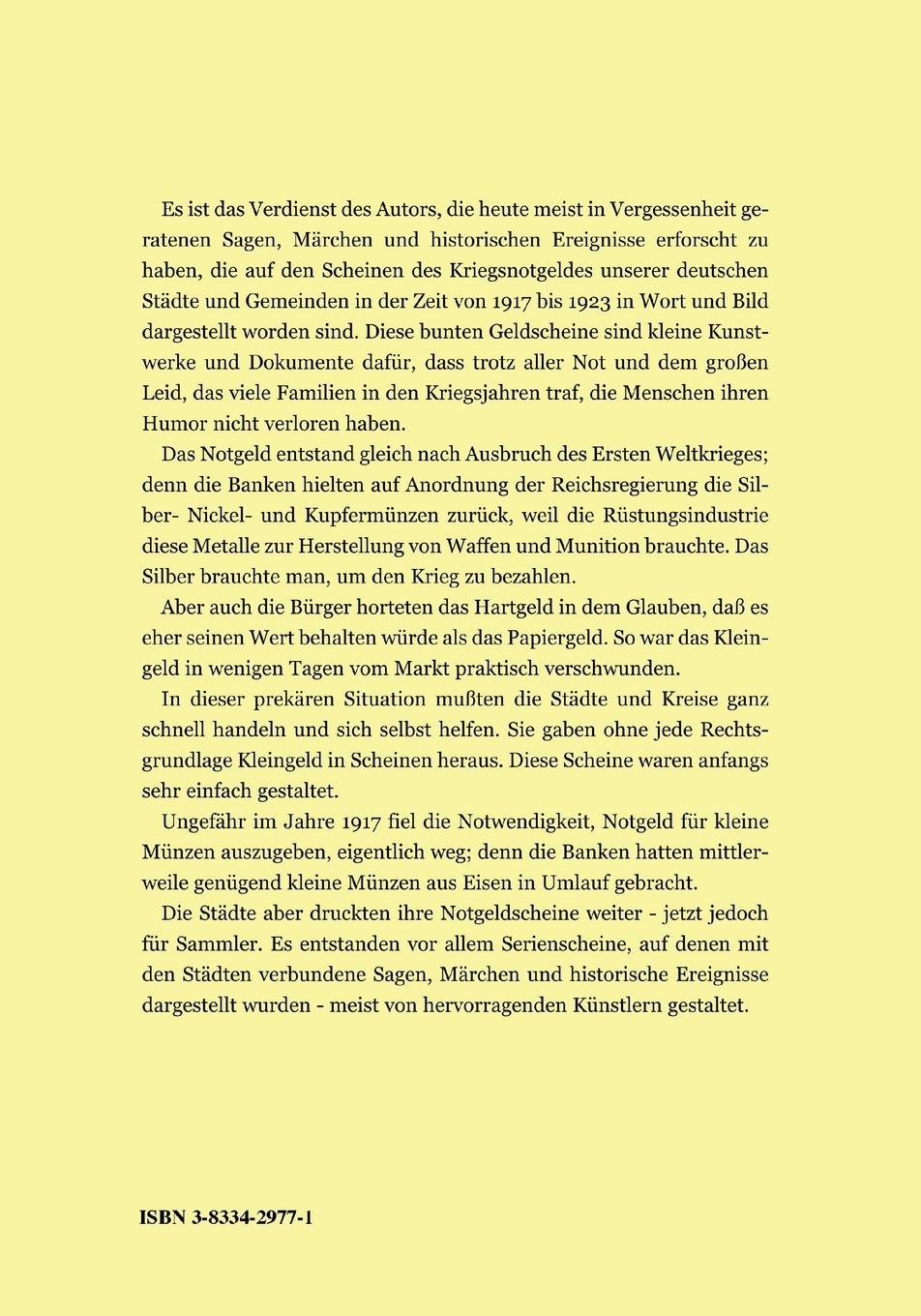 Rückseitencover Sagen, Märchen und Historisches im Spiegel des Kriegsnotgeldes