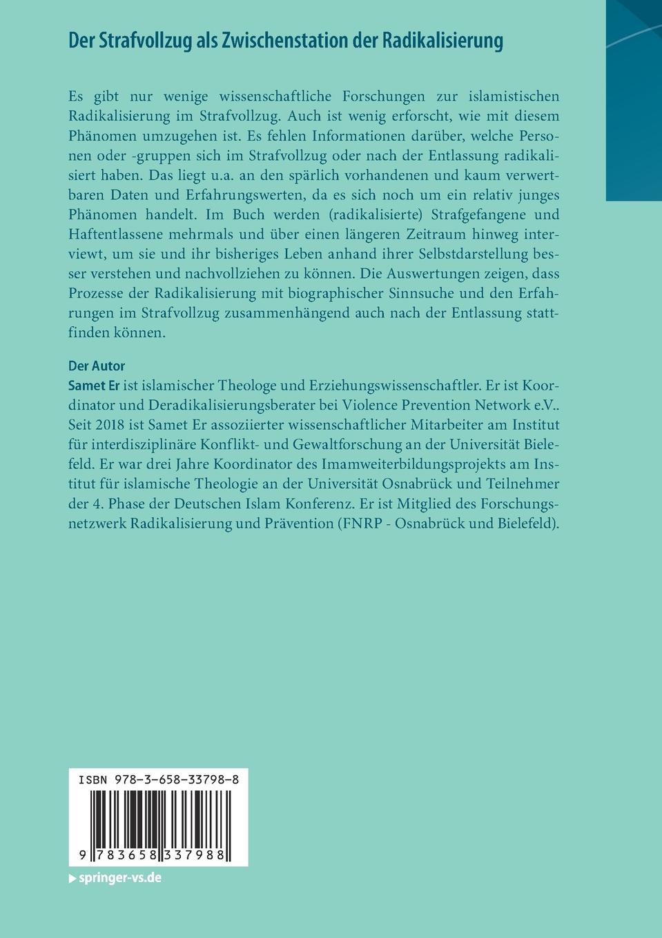 Rückseitencover Der Strafvollzug als Zwischenstation der Radikalisierung