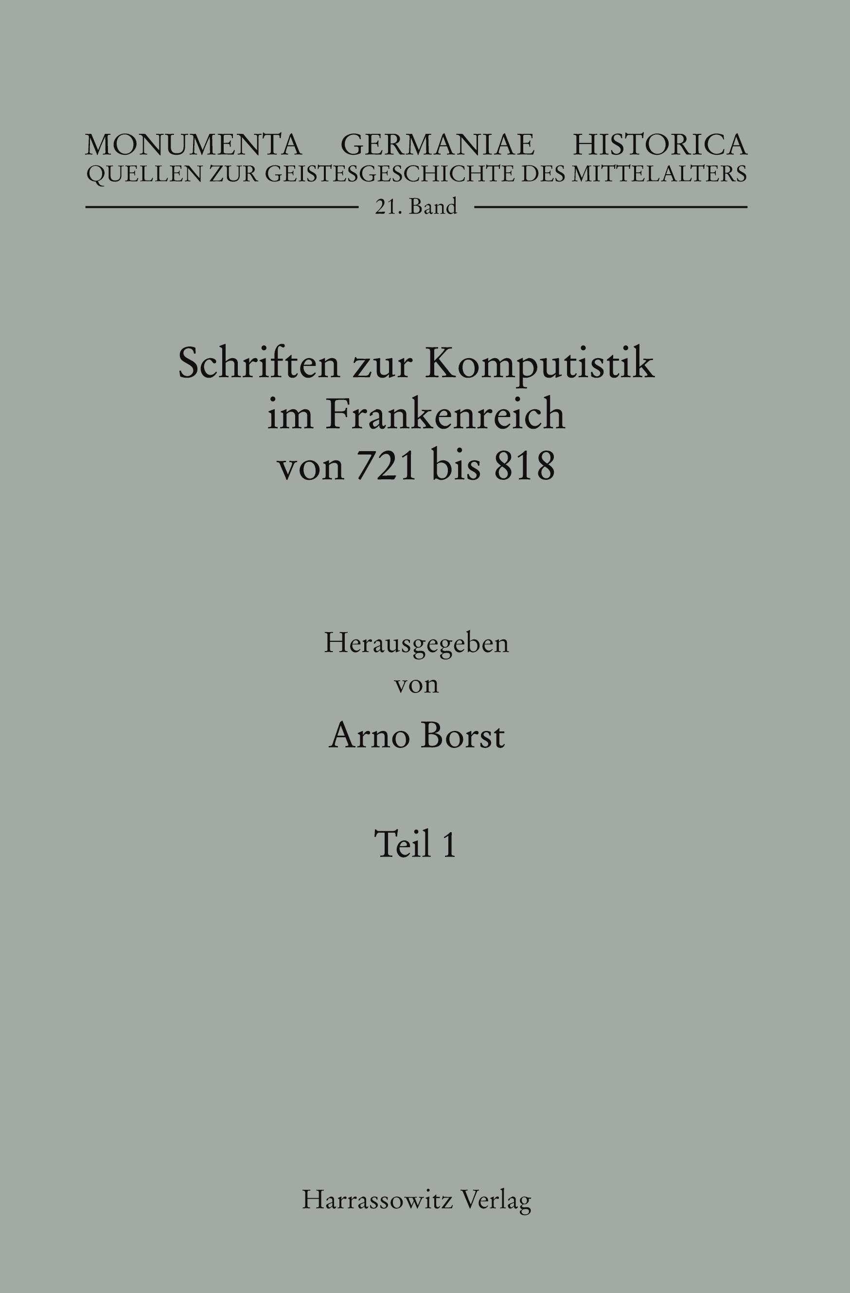 Vorderes Coverbild Schriften zur Komputistik im Frankenreich von 721 bis 818
