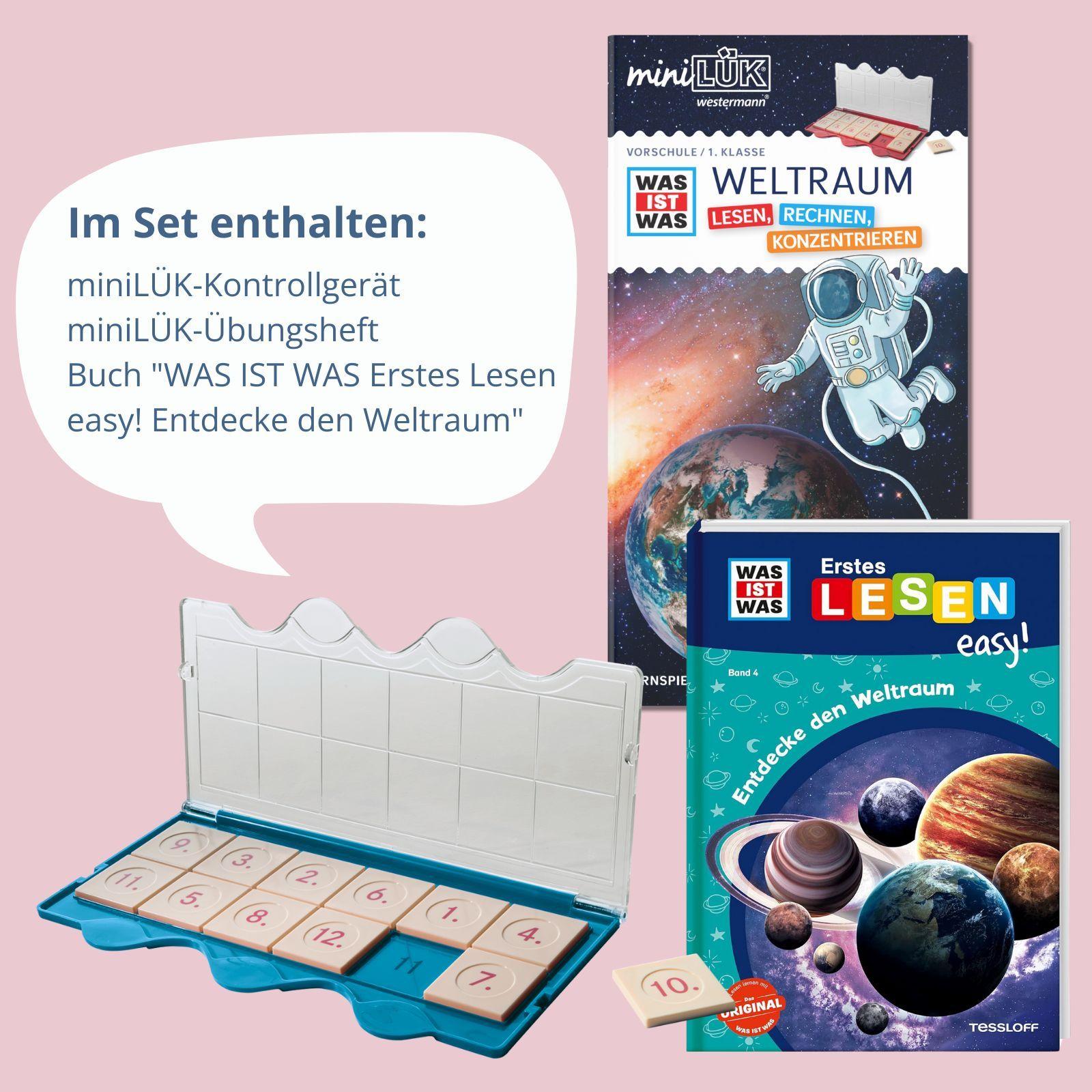Beispielinhalt (Bild) miniLÜK-Set. Vorschule/ 1. Klasse:  WAS IST WAS WELTRAUM - Lesen, Rechnen, Konzentrieren