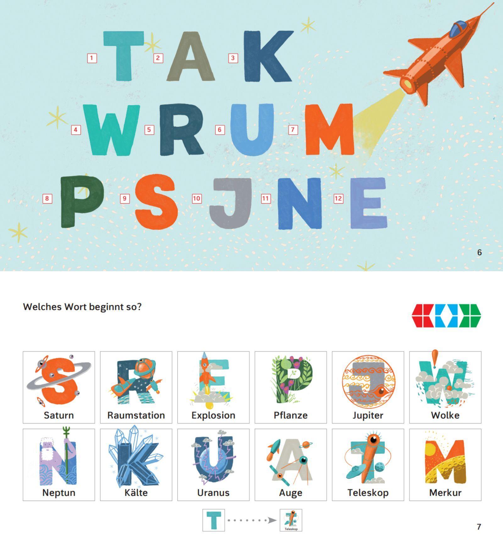 Beispielinhalt (Bild) miniLÜK-Set. Vorschule/ 1. Klasse:  WAS IST WAS WELTRAUM - Lesen, Rechnen, Konzentrieren