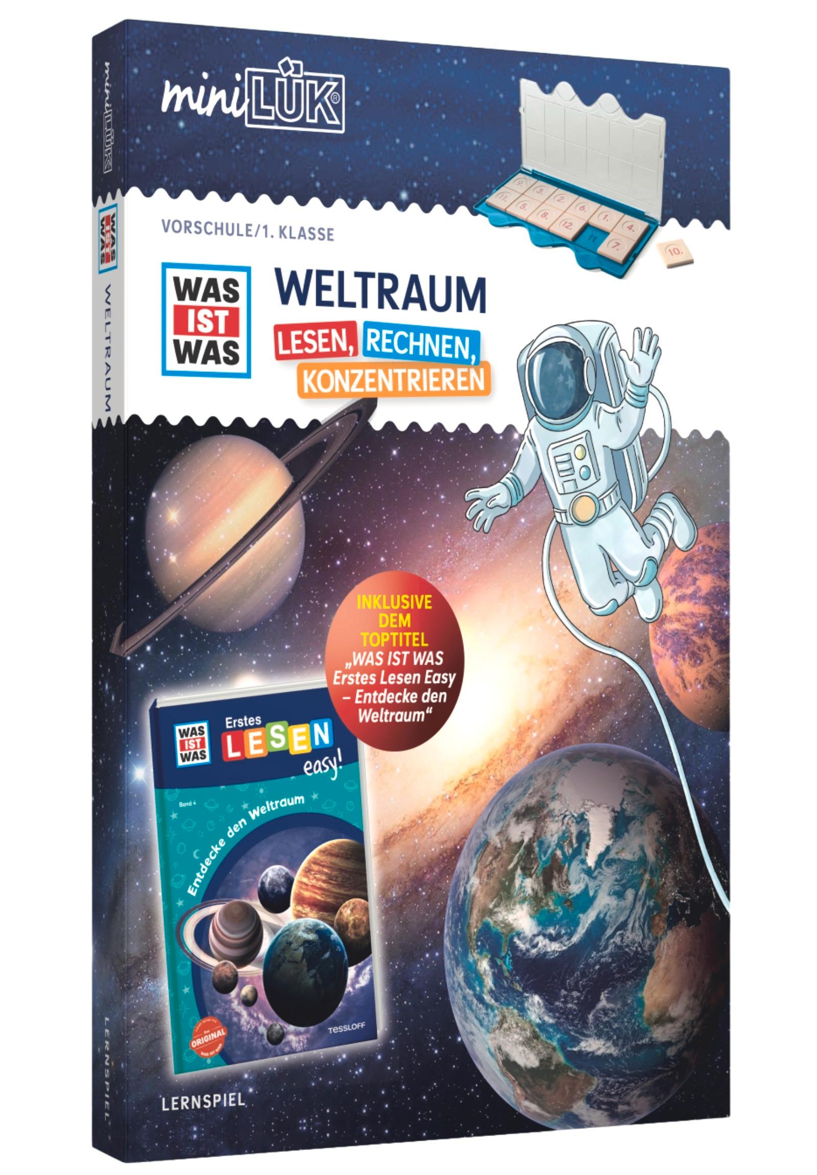 Vorderes Coverbild miniLÜK-Set. Vorschule/ 1. Klasse:  WAS IST WAS WELTRAUM - Lesen, Rechnen, Konzentrieren