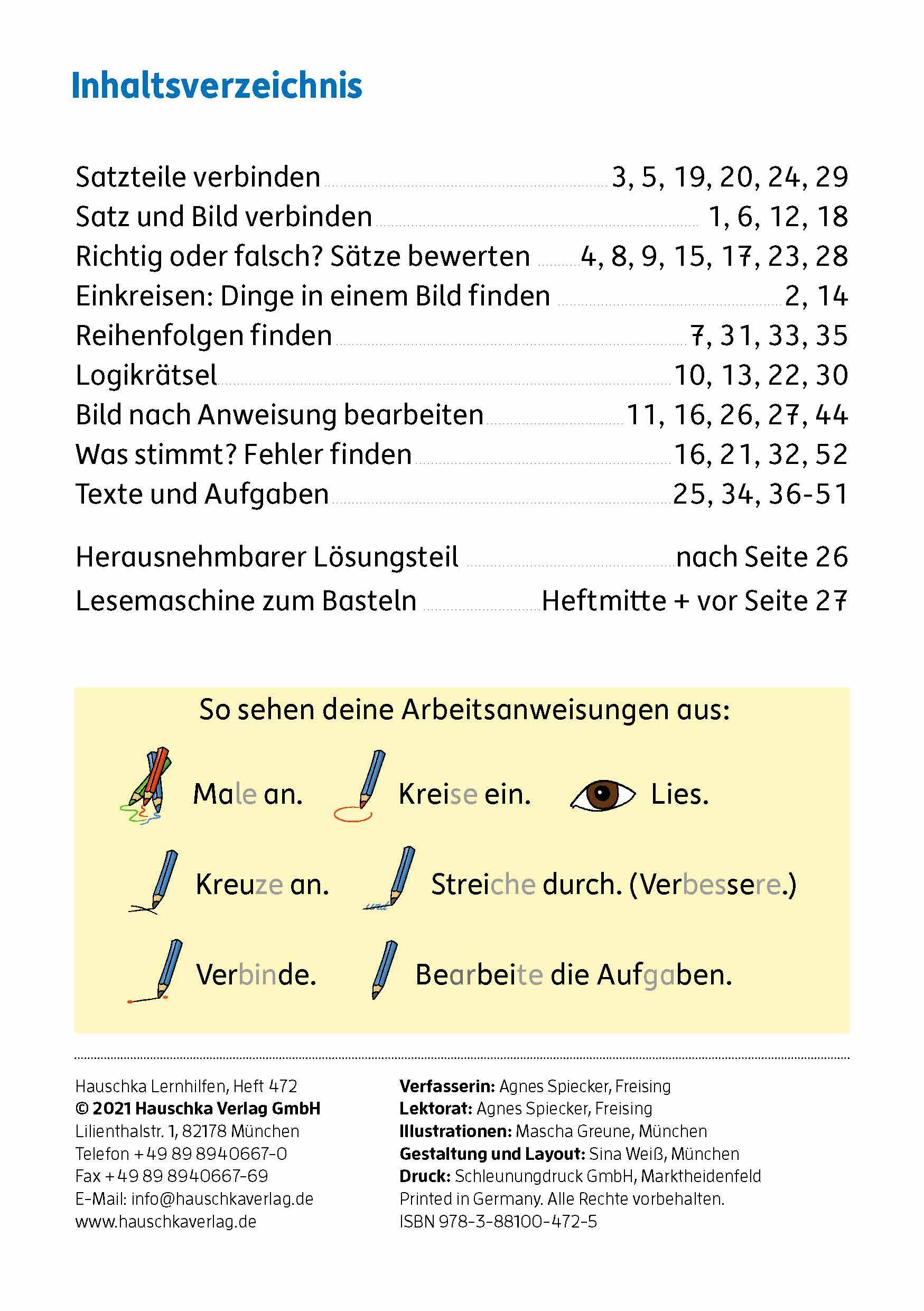 Beispielinhalt (Bild) Mein Übungsheft Lesen 1. Klasse - Vom Satz zum Text