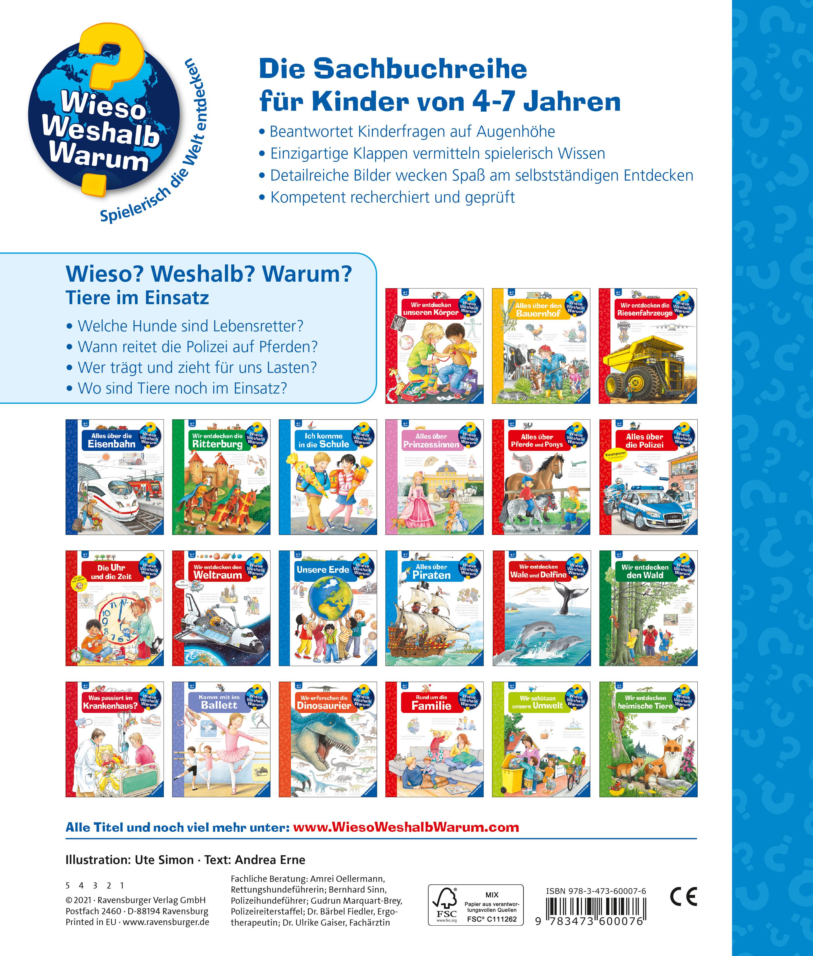 Rückseitencover Wieso? Weshalb? Warum?, Band 16: Tiere im Einsatz
