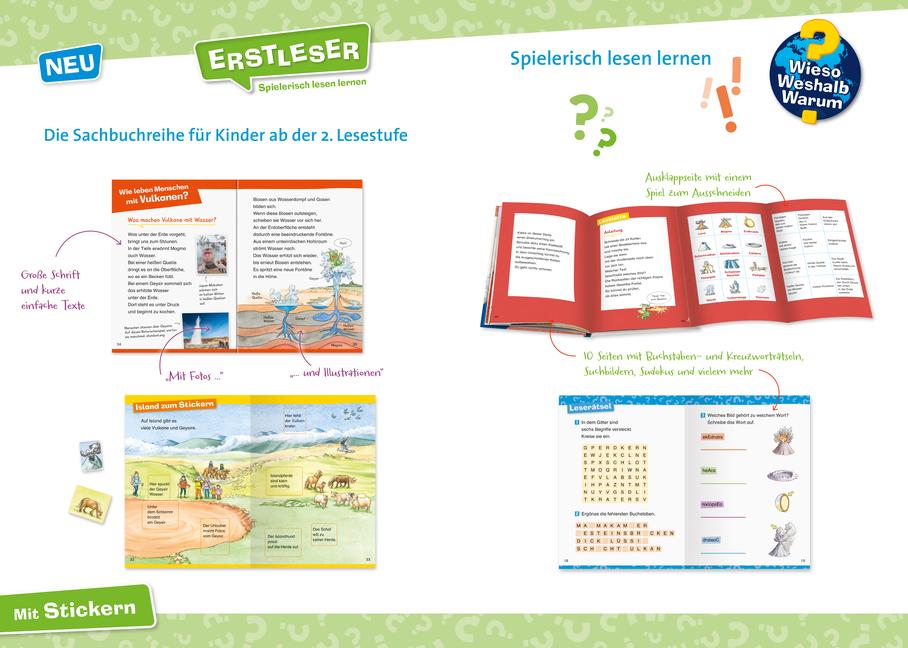 Beispielinhalt (Bild) Wieso? Weshalb? Warum? Erstleser: Vulkane (Band 2)