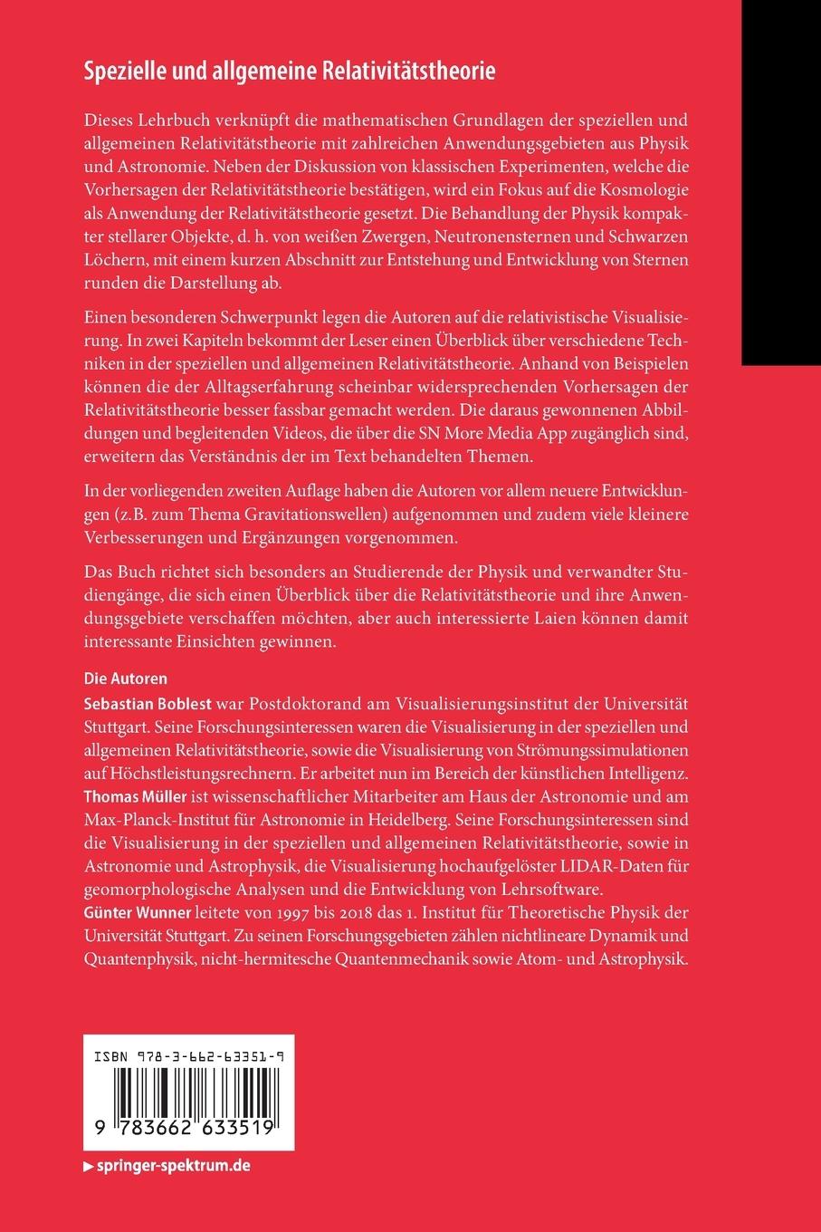 Rückseitencover Spezielle und allgemeine Relativitätstheorie