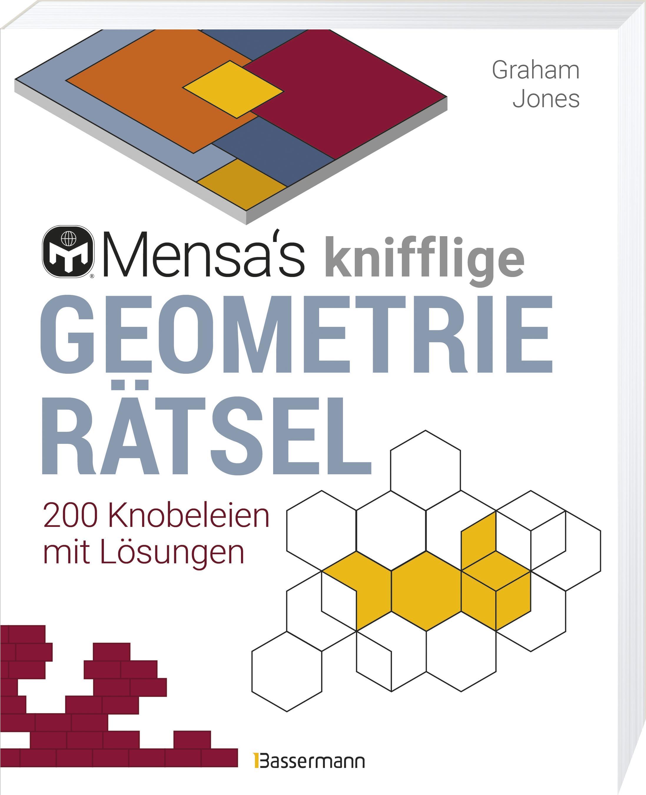 Beispielinhalt (Bild) Mensa's knifflige Geometrierätsel. Mathematische Aufgaben aus der Trigonometrie und räumlichen Vorstellungskraft. 3D-Rätsel, Pentominos, Tangrams, Streichholzpuzzles, Flächenrätsel u.v.m.