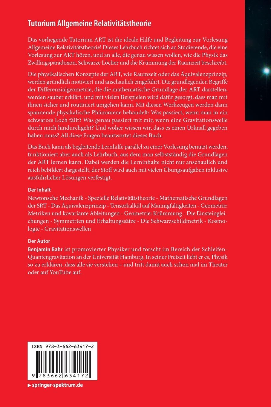 Rückseitencover Tutorium Allgemeine Relativitätstheorie