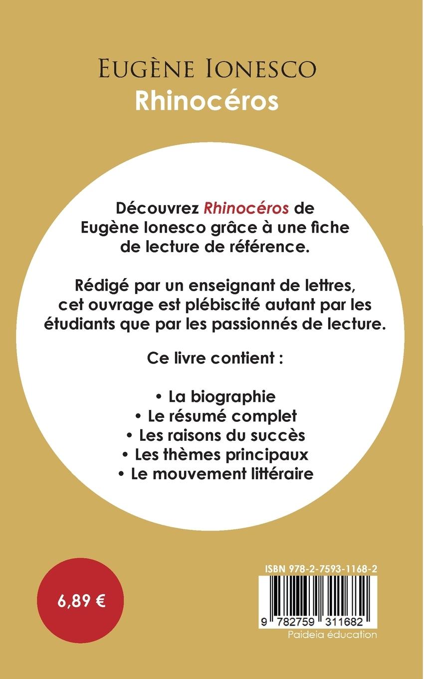 Rückseitencover Fiche de lecture Rhinocéros (Étude intégrale)