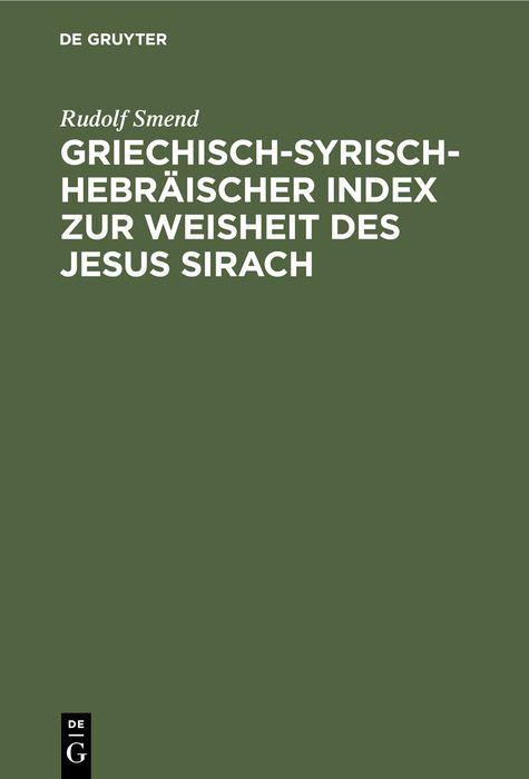 Vorderes Coverbild Griechisch-Syrisch-Hebräischer Index zur Weisheit des Jesus Sirach
