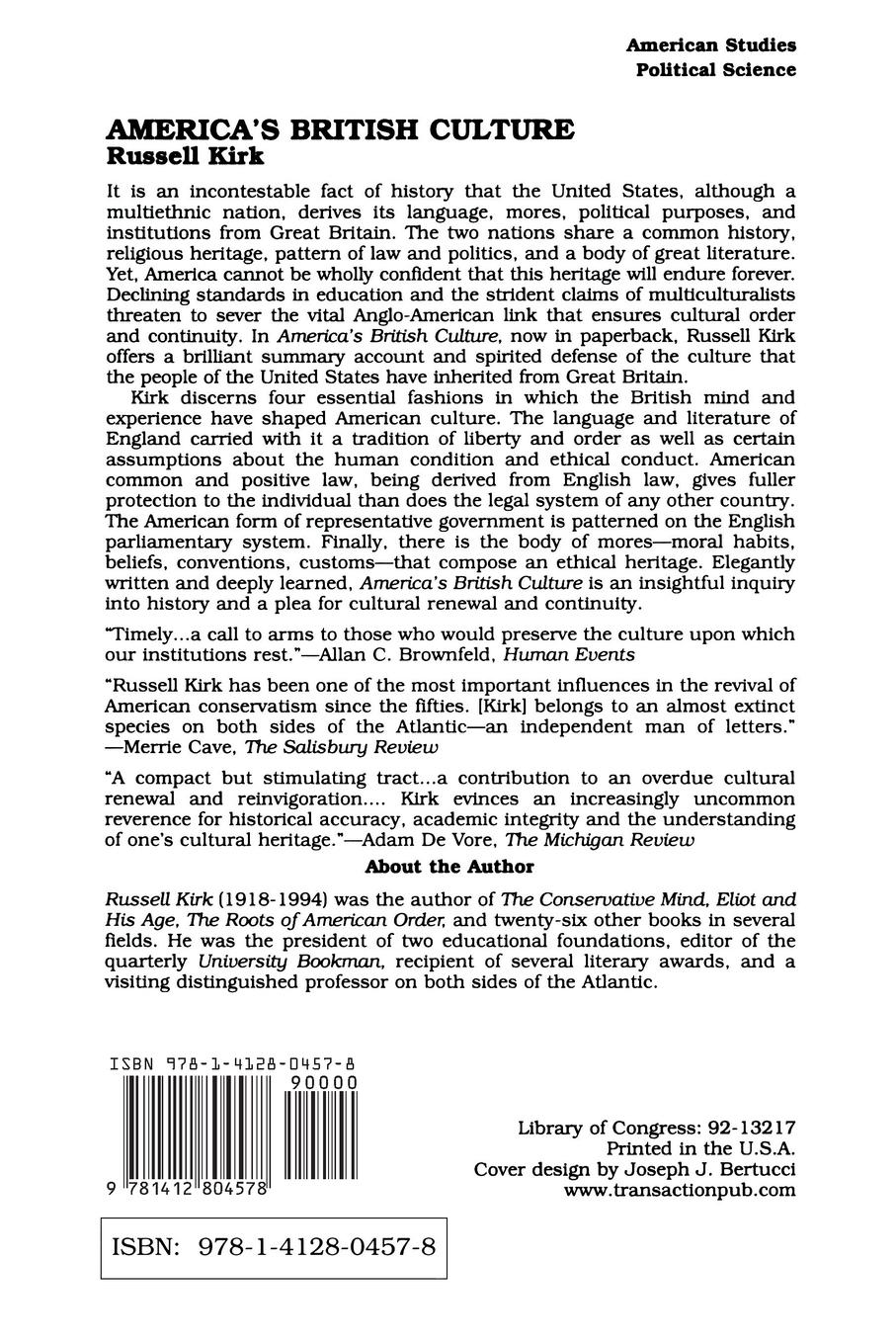 Rückseitencover America's British Culture