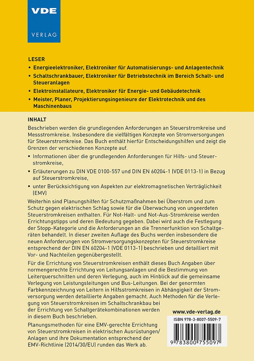 Rückseitencover Steuerstromkreise gemäß VDE 0100-557 und VDE 0113-1