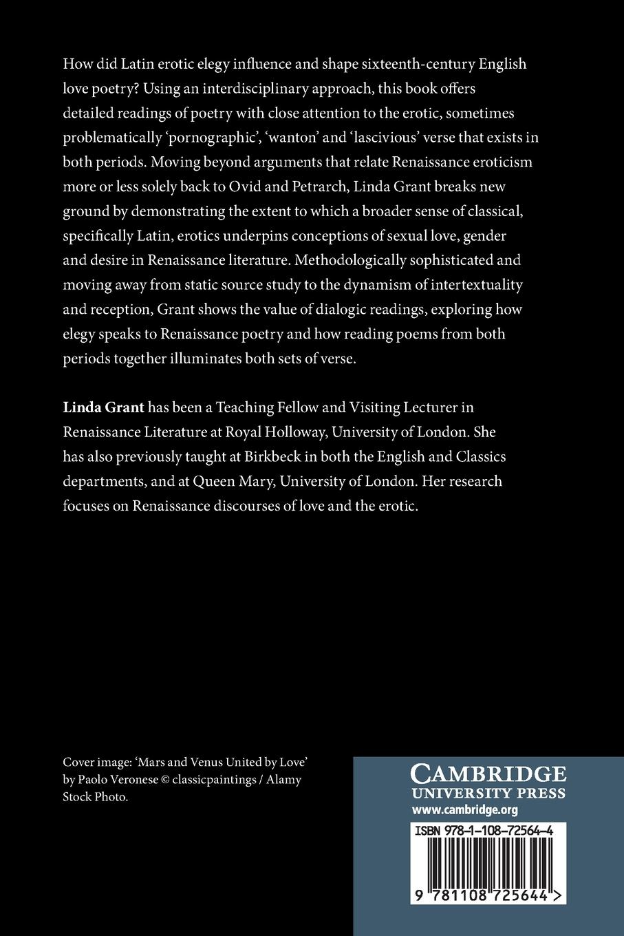 Rückseitencover Latin Erotic Elegy and the Shaping of Sixteenth-Century English Love Poetry