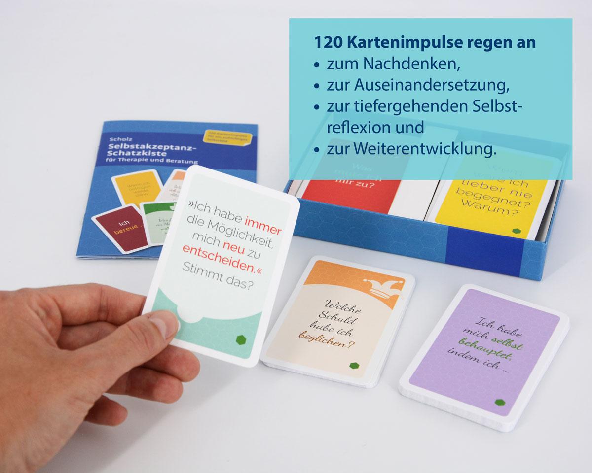 Beispielinhalt (Bild) Selbstakzeptanz-Schatzkiste für Therapie und Beratung