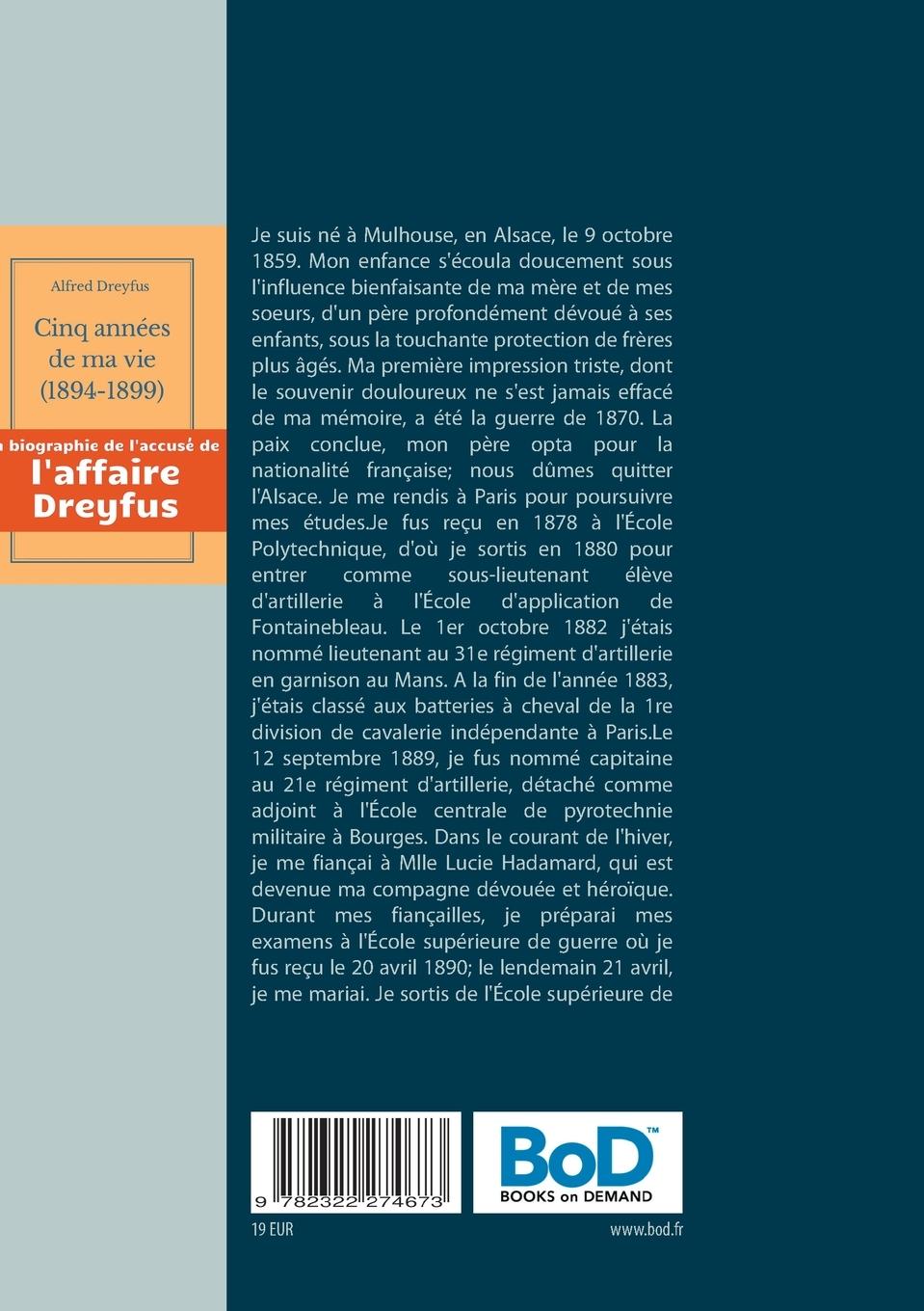 Rückseitencover Cinq années de ma vie, 1894-1899