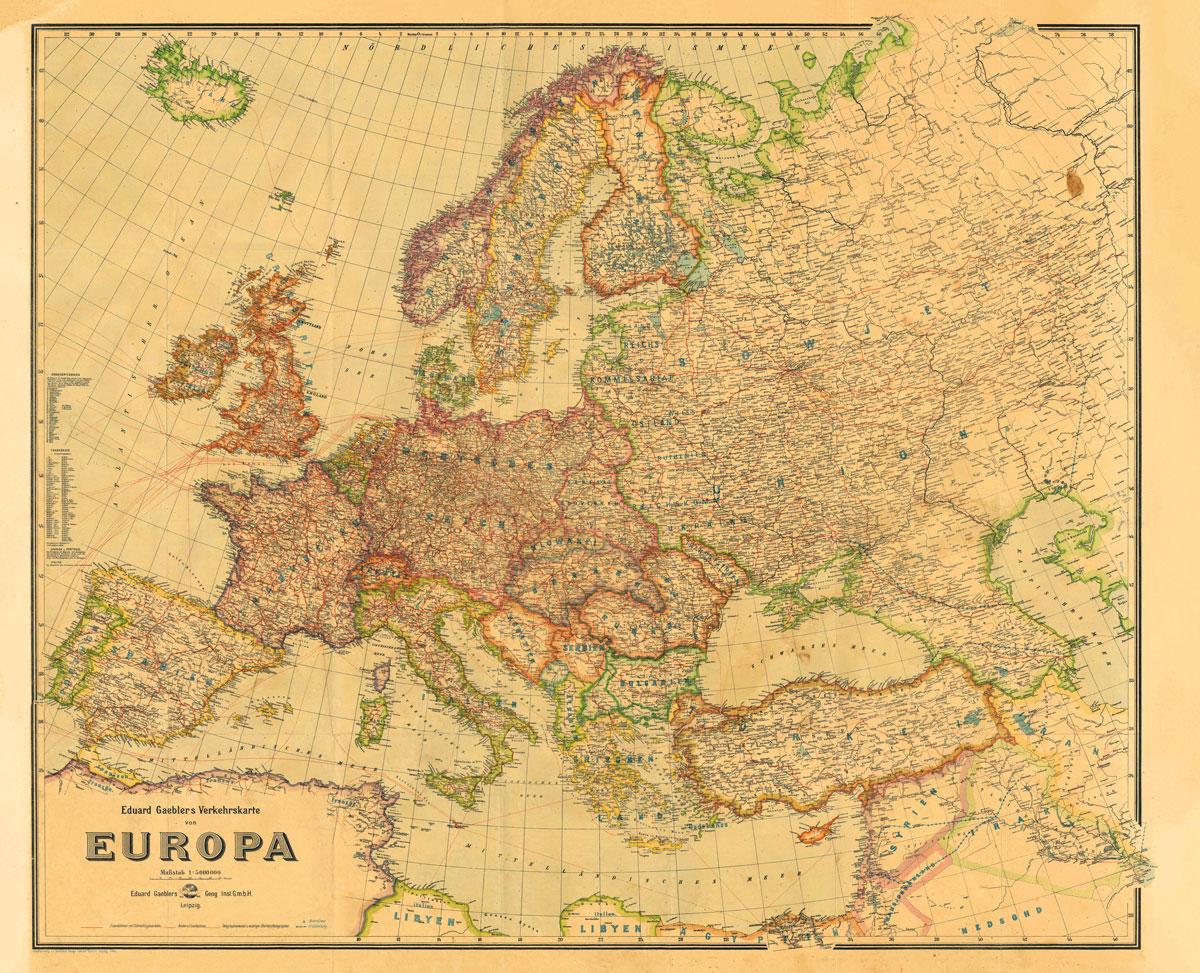 Vorderes Coverbild Historische Verkehrskarte von EUROPA 1942 [gerollt]