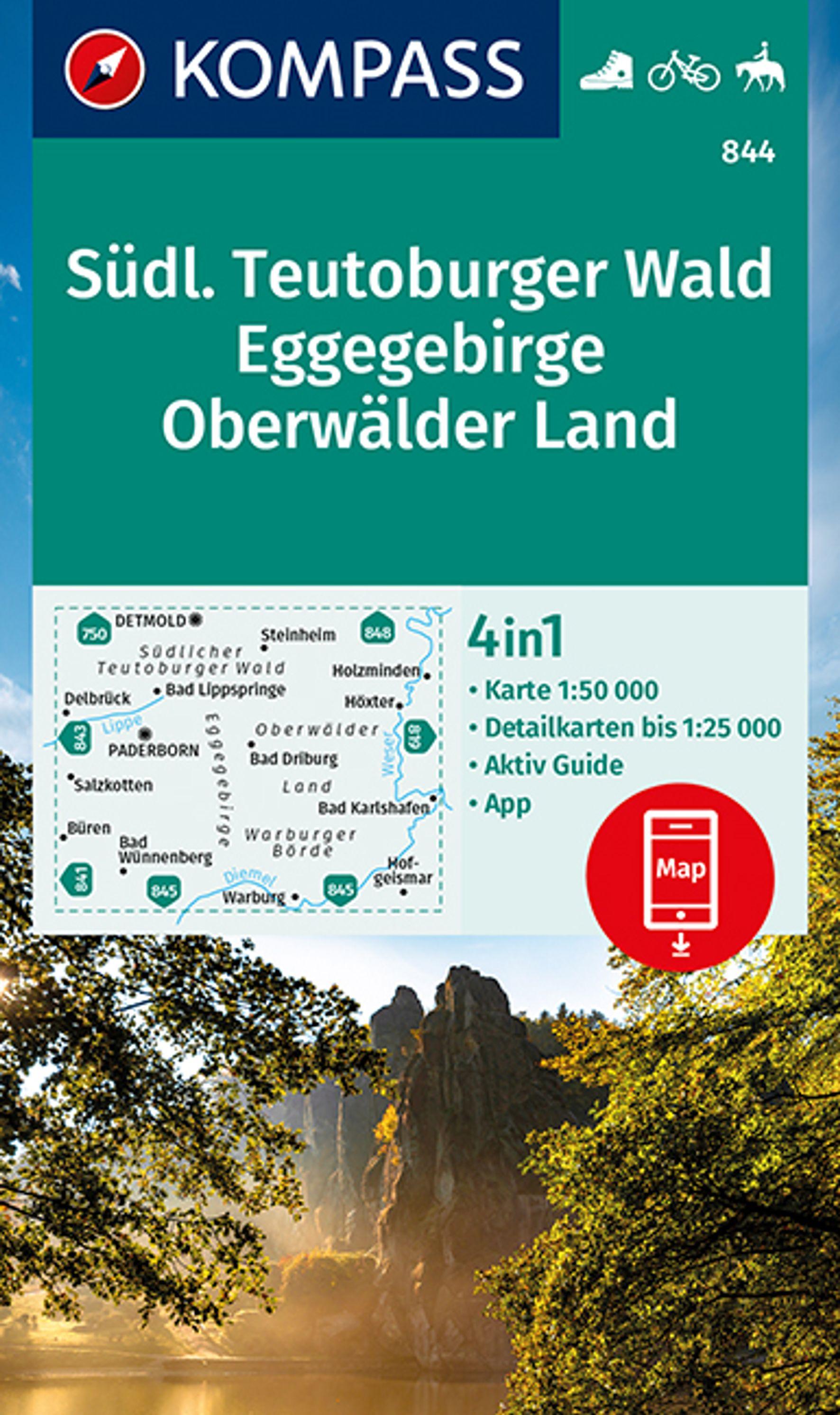 Vorderes Coverbild KOMPASS Wanderkarte 844 Südlicher Teutoburger Wald - Eggegebirge - Oberwälder Land 1:50.000