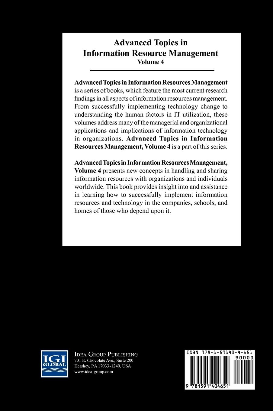 Rückseitencover Advanced Topics in Information Resources Management, Volume 4