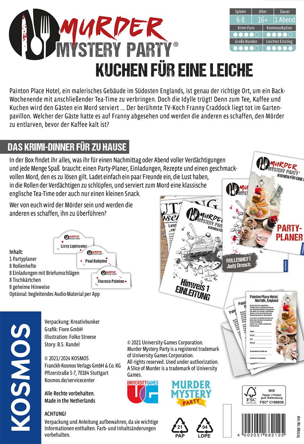 Rückseitencover Murder Mystery Party - Kuchen für eine Leiche