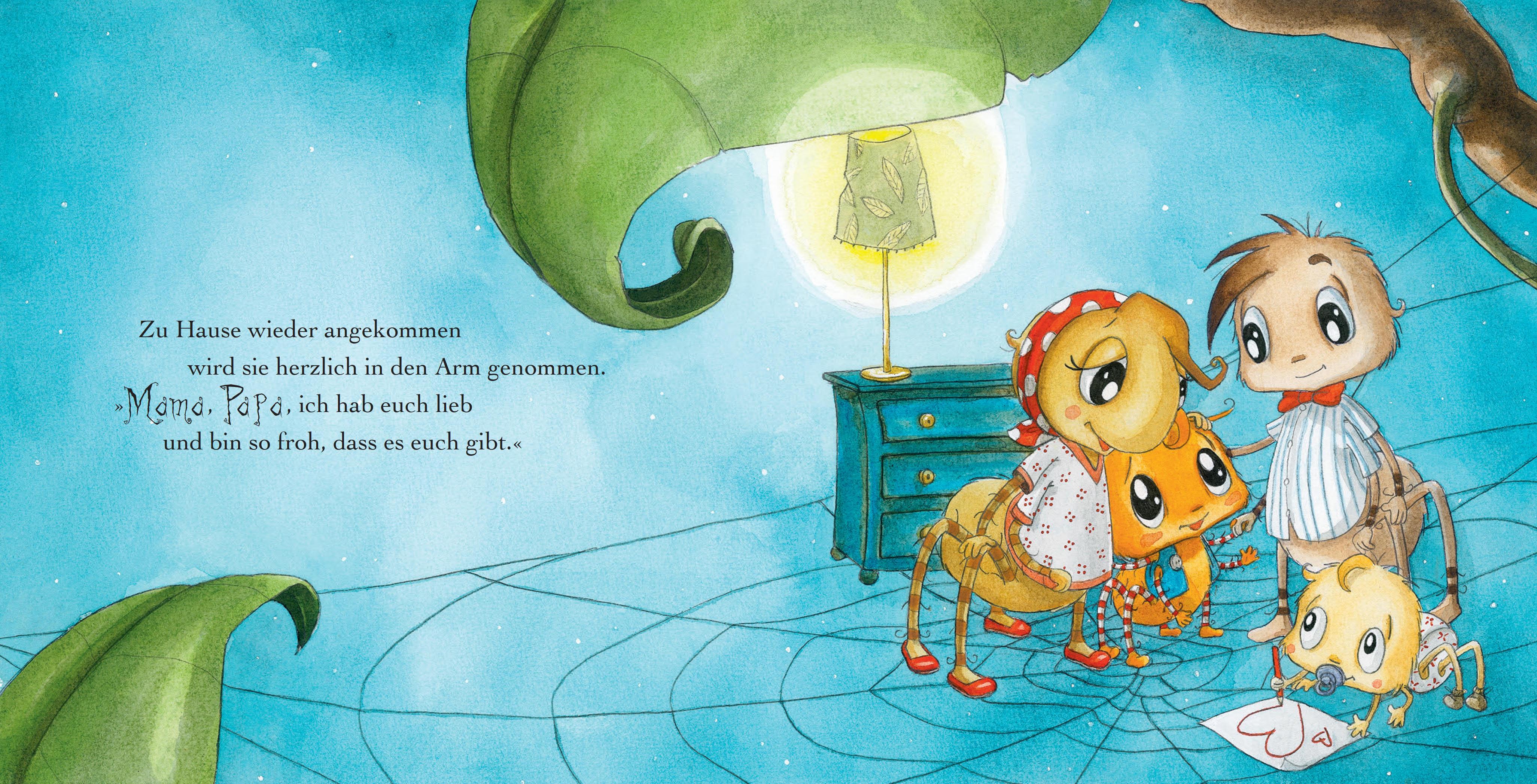 Beispielinhalt (Bild) Die kleine Spinne Widerlich hat dich lieb (Pappbilderbuch)