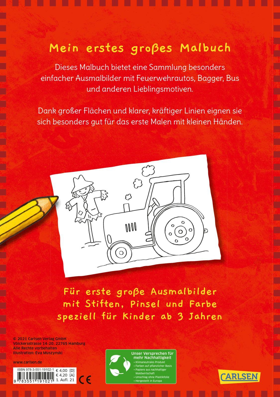 Rückseitencover Mein erstes großes Malbuch: Fahrzeuge: Malen ab 3 Jahren