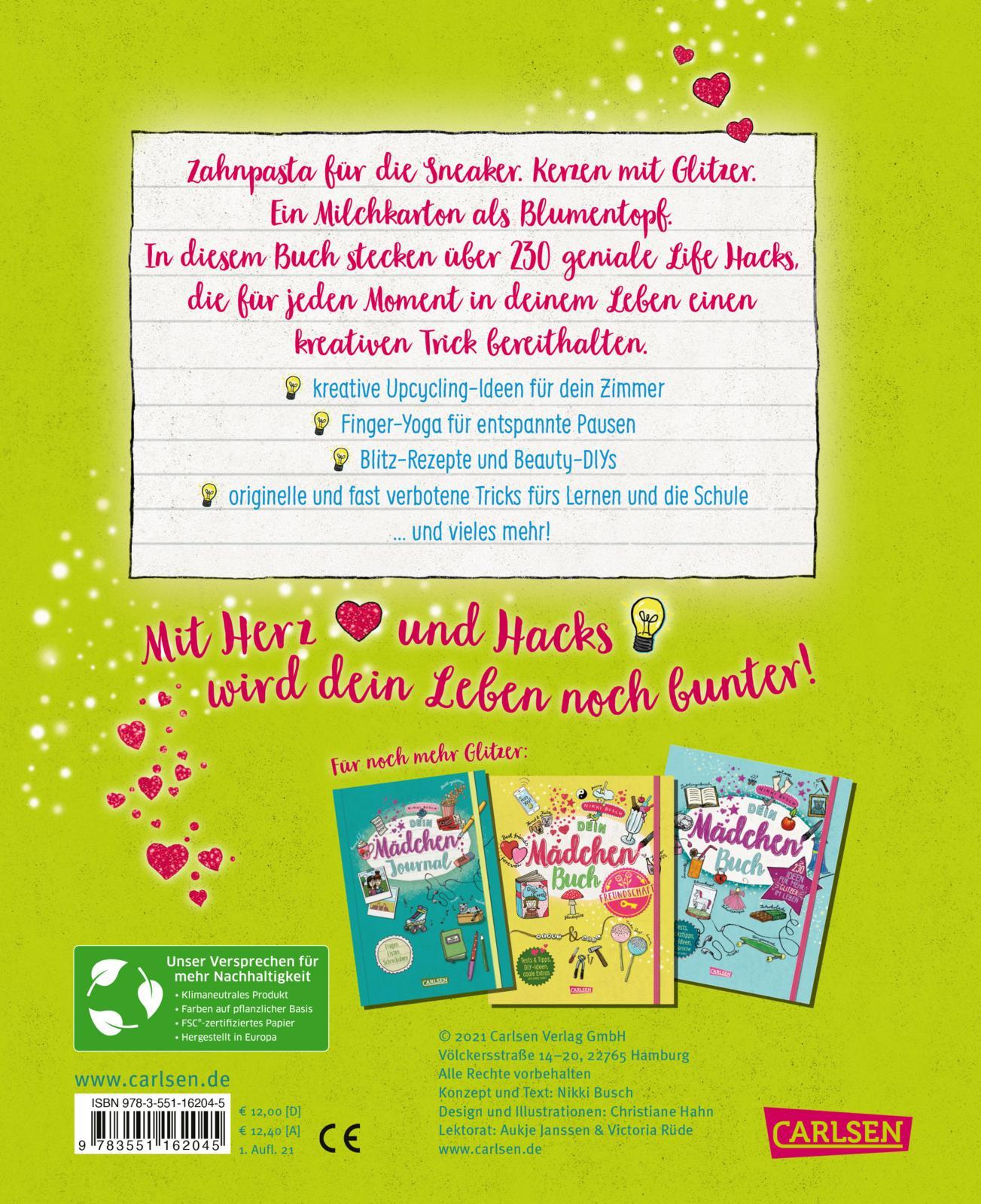 Rückseitencover #buch4you: Dein Mädchenbuch: Life Hacks