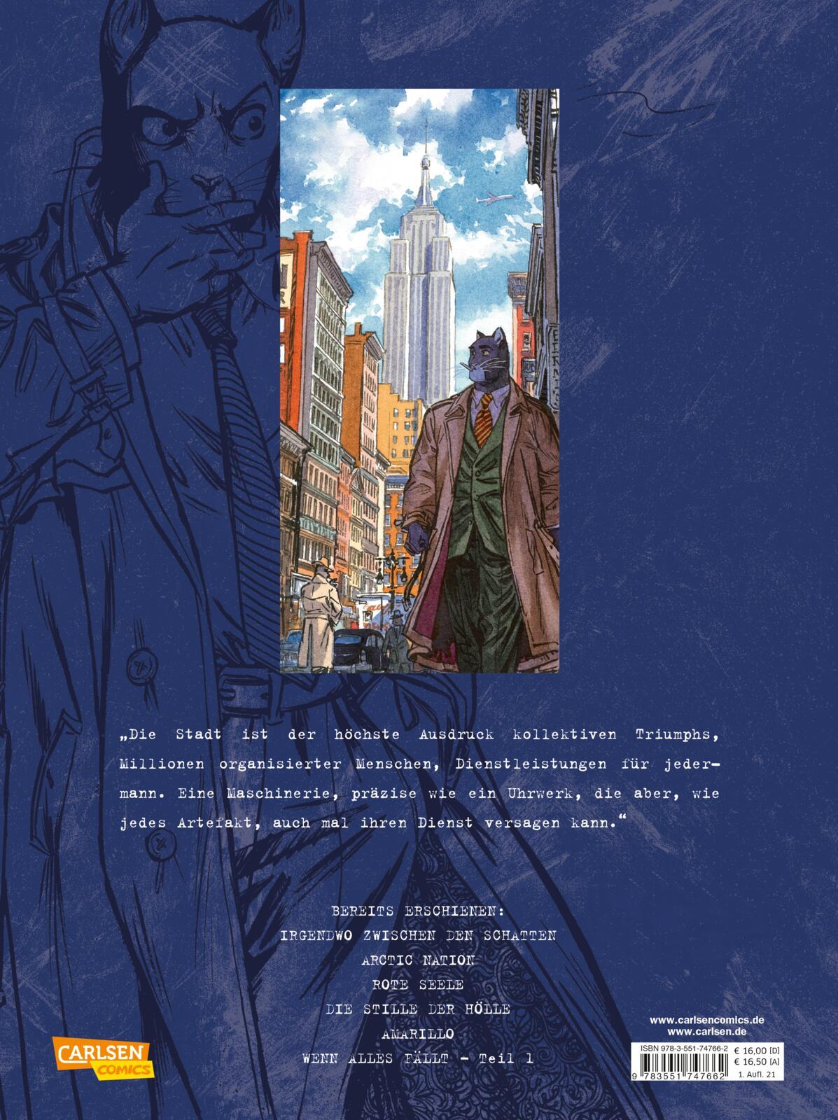 Rückseitencover Blacksad 6: Wenn alles fällt - Teil 1