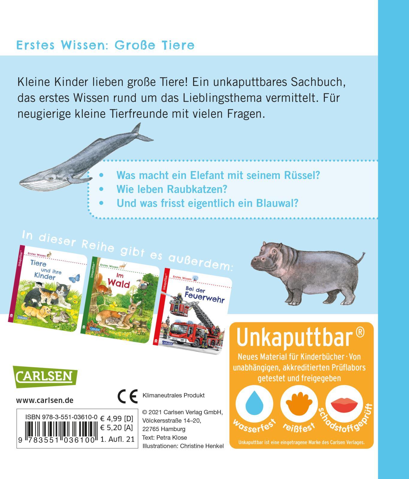 Rückseitencover Unkaputtbar: Erstes Wissen: Große Tiere