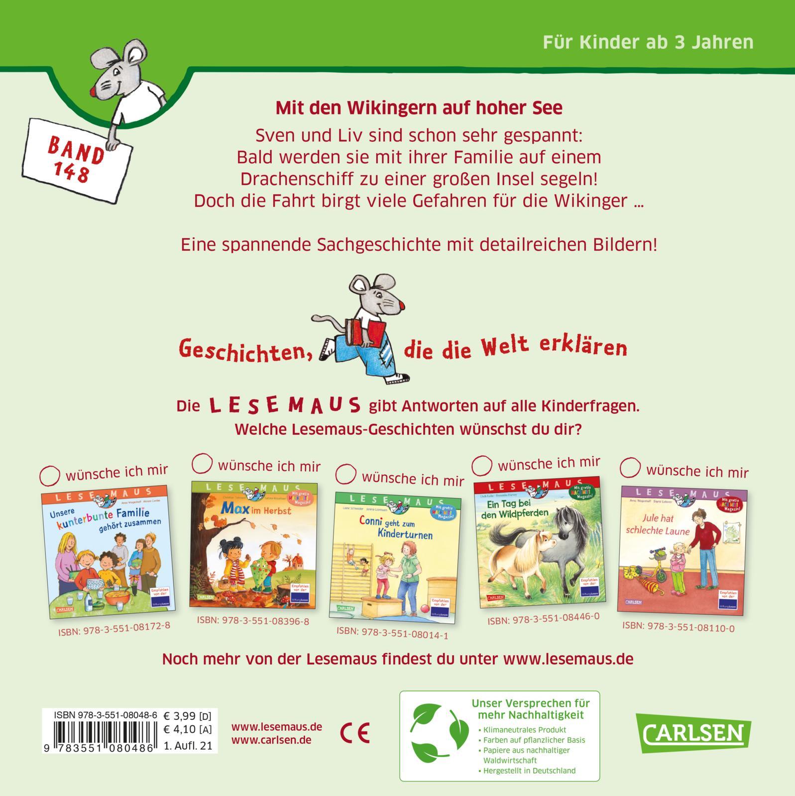 Rückseitencover LESEMAUS 148: Mit den Wikingern auf hoher See