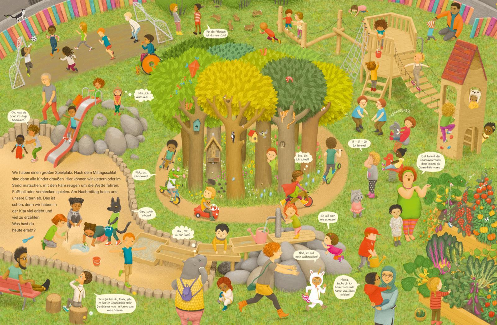 Beispielinhalt (Bild) Komm, wir zeigen dir unsere Kita (Constanze von Kitzings Wimmelgeschichten 1)