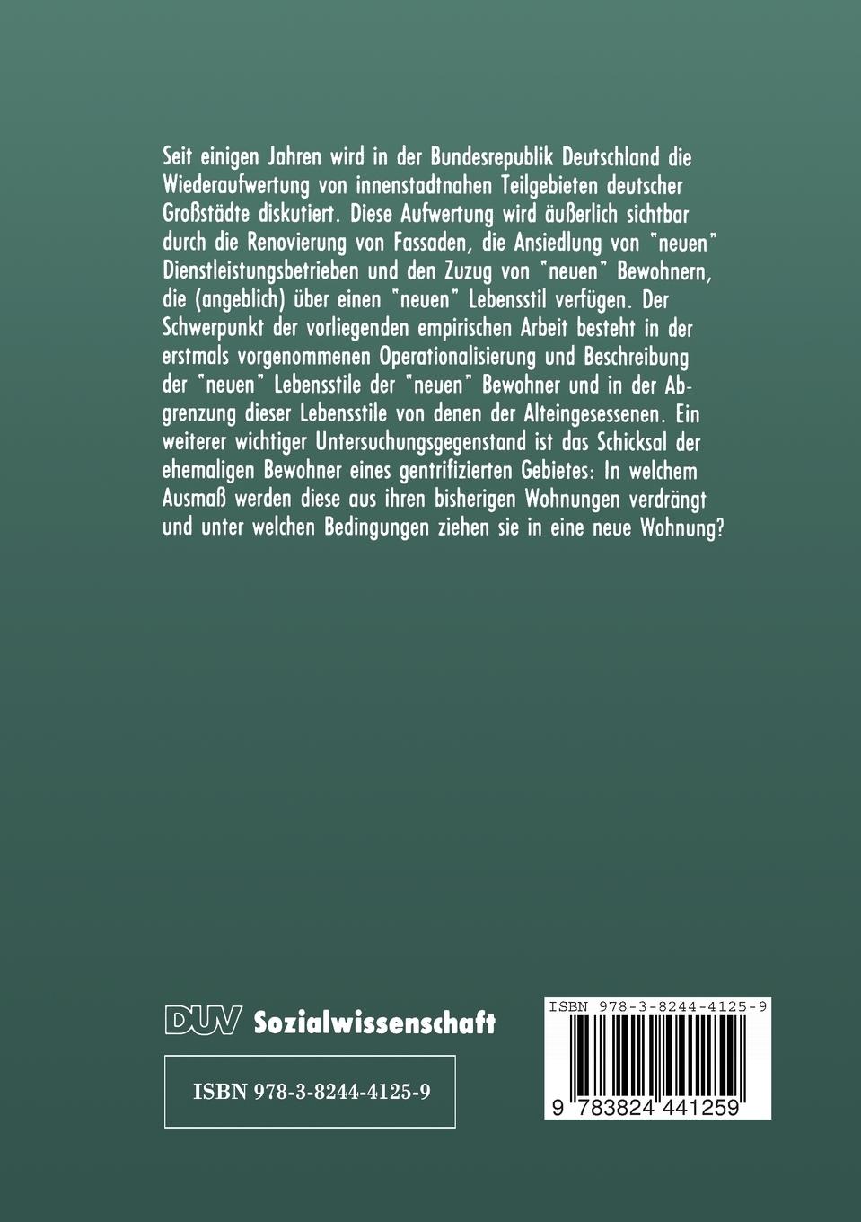 Rückseitencover Gentrification und Lebensstile