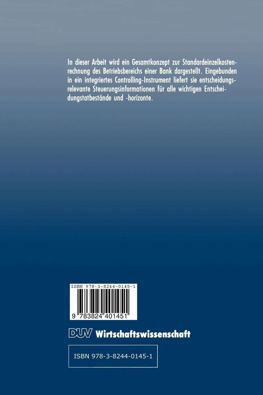 Rückseitencover Standardeinzelkostenrechnung für Banken