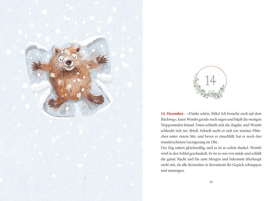Beispielinhalt (Bild) Ein Wombat im Schnee. Adventsgeschichte zum Vorlesen in 24 Kapiteln