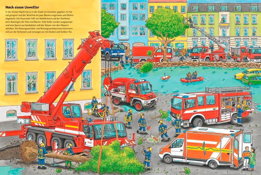 Beispielinhalt (Bild) Duden 24+: Autos, Laster & Traktoren: Das große Wimmelbuch der Fahrzeuge