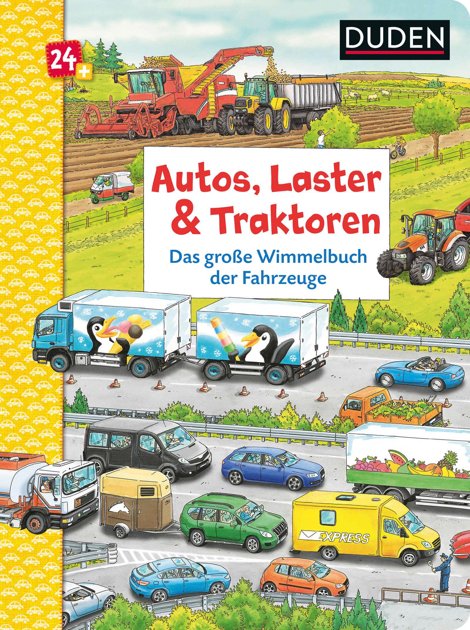 Vorderes Coverbild Duden 24+: Autos, Laster & Traktoren: Das große Wimmelbuch der Fahrzeuge