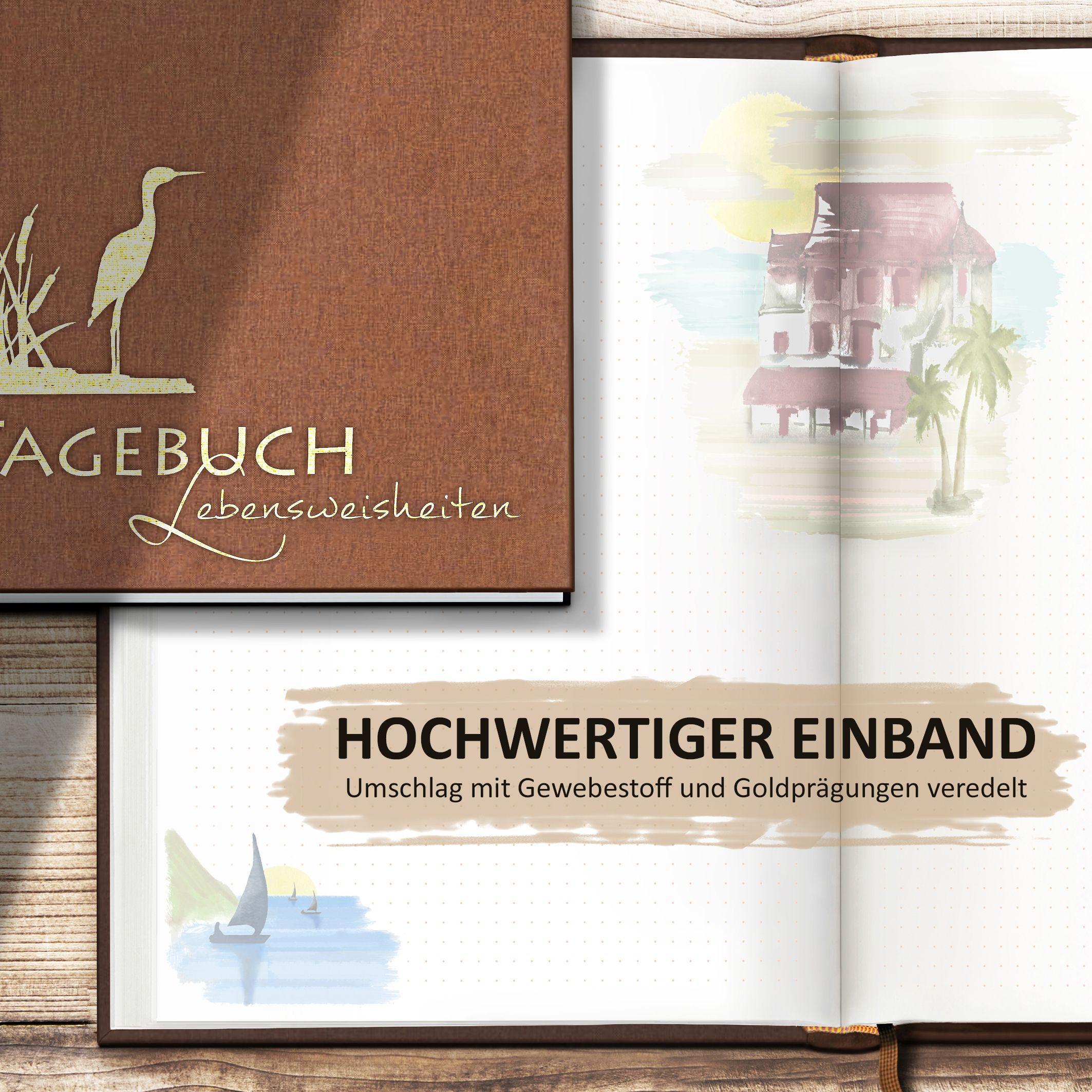 Beispielinhalt (Bild) Tagebuch illustriert mit Aquarellmalerei und schönen Sprüchen zum Nachdenken