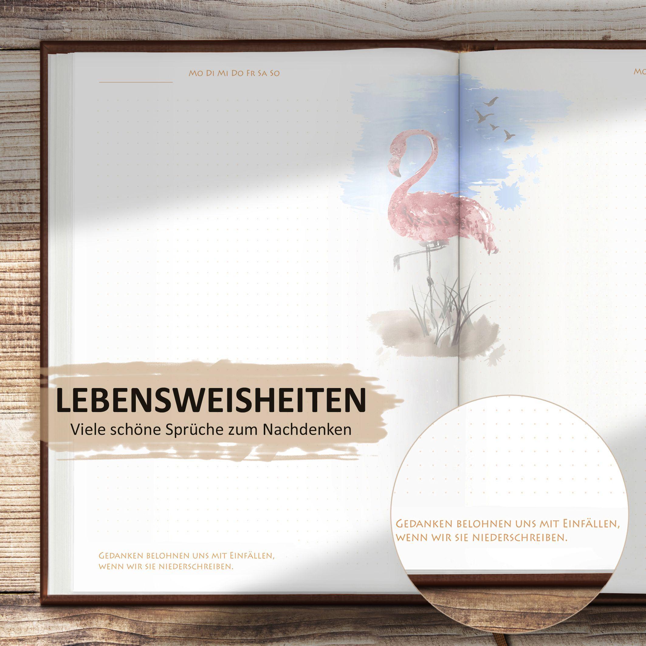 Beispielinhalt (Bild) Tagebuch illustriert mit Aquarellmalerei und schönen Sprüchen zum Nachdenken