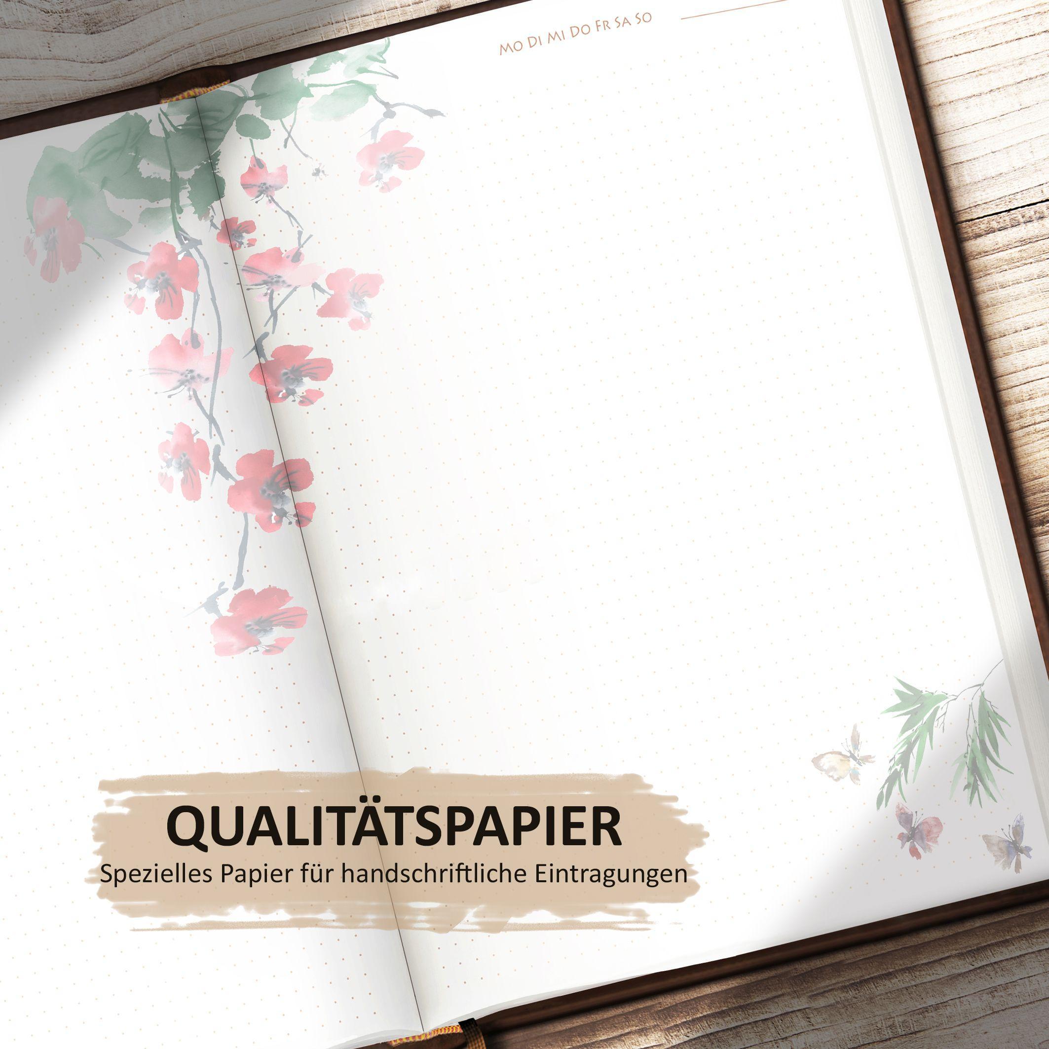 Beispielinhalt (Bild) Tagebuch illustriert mit Aquarellmalerei und schönen Sprüchen zum Nachdenken