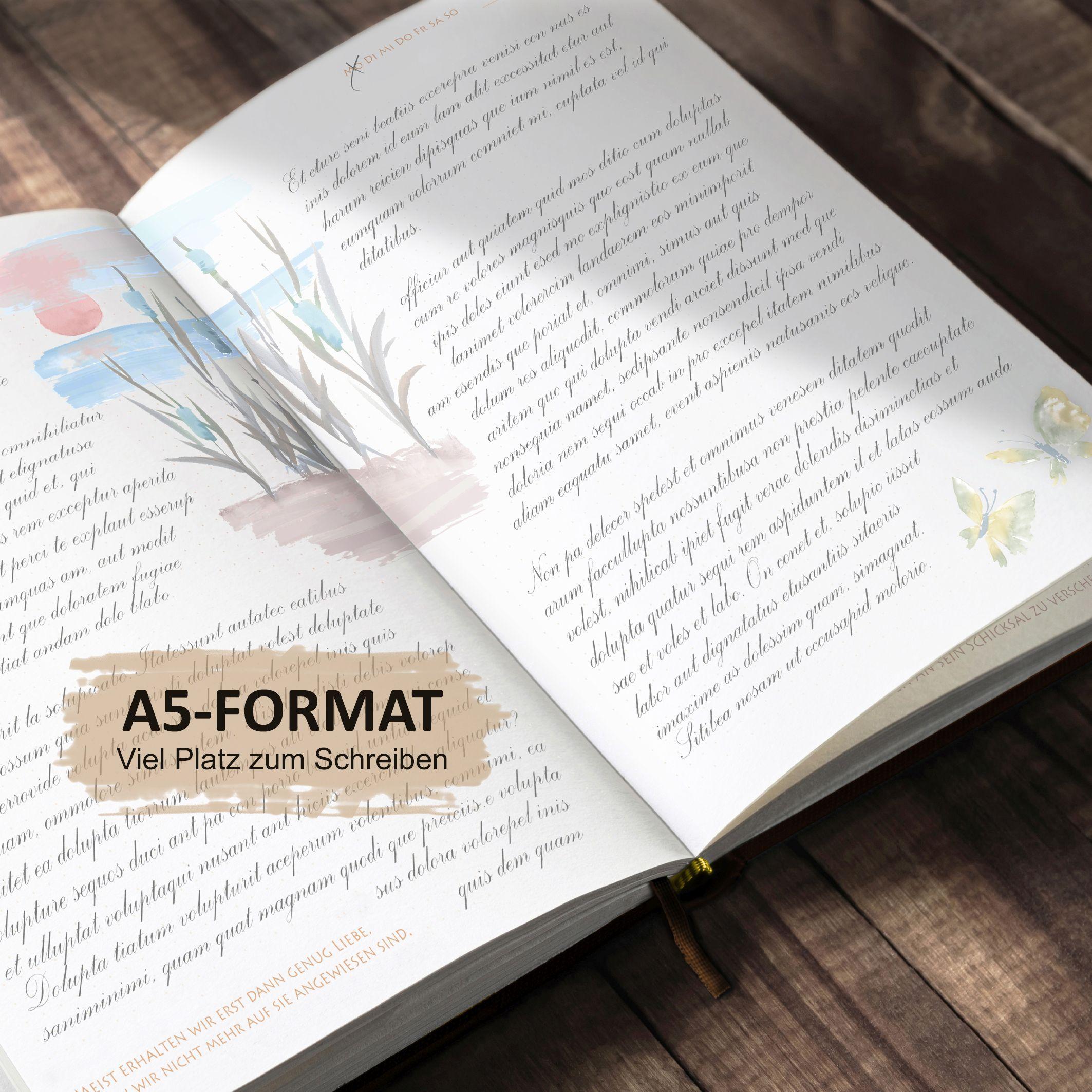 Beispielinhalt (Bild) Tagebuch illustriert mit Aquarellmalerei und schönen Sprüchen zum Nachdenken