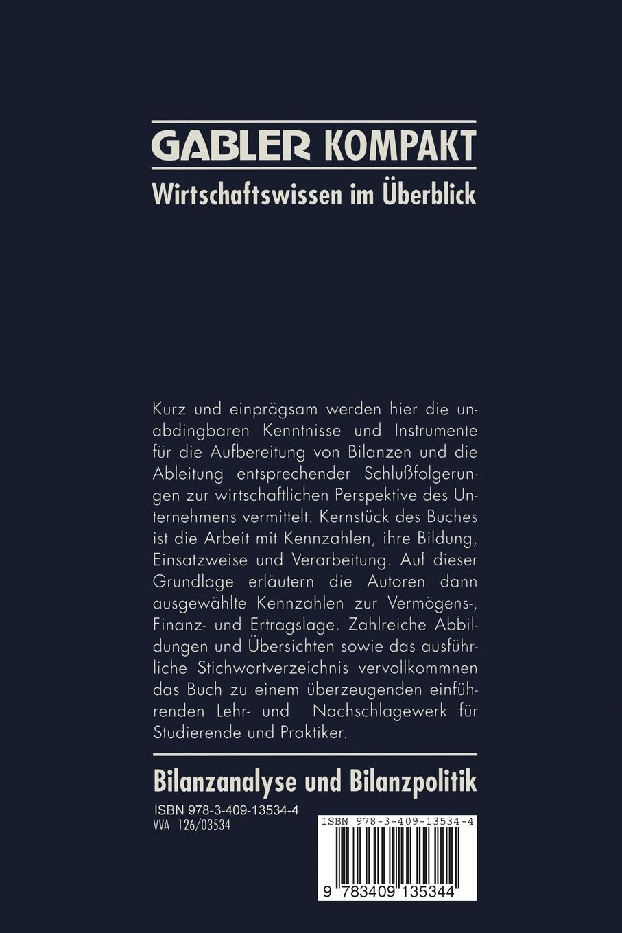 Rückseitencover Bilanzanalyse und Bilanzpolitik