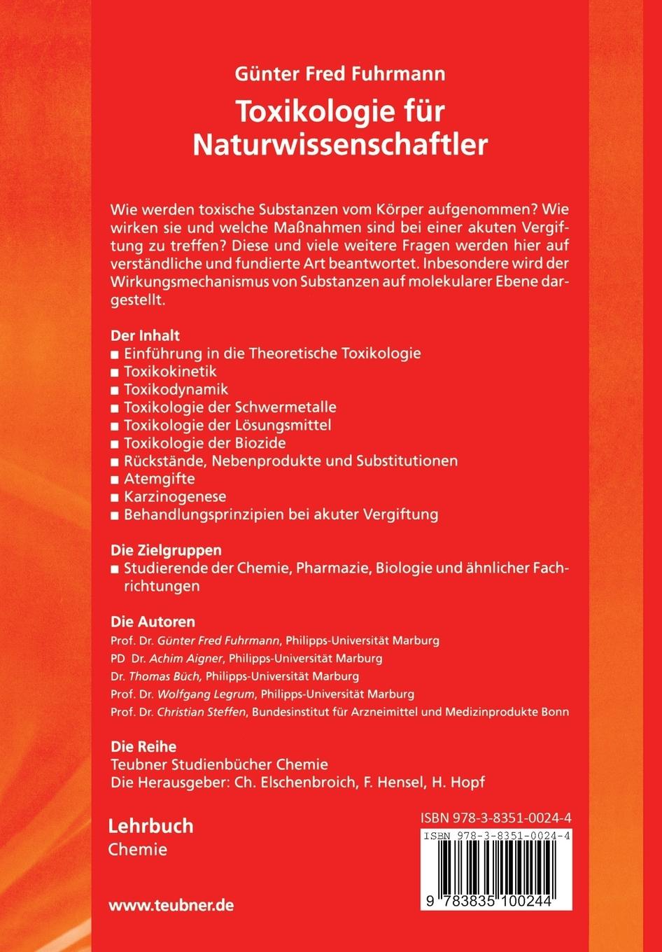 Rückseitencover Toxikologie für Naturwissenschaftler